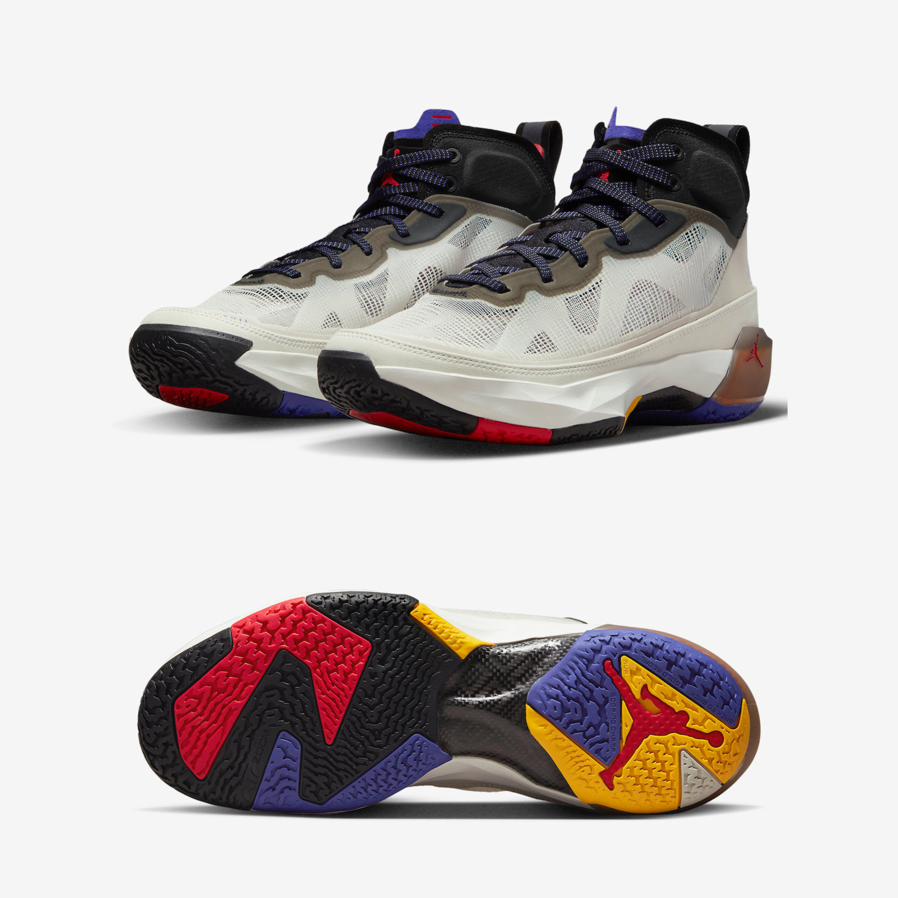 Jordan Aerospace 720 Black Blue Fury, Jordan Aerospace 720 White Black Gym Red 착용 스타일 - 2