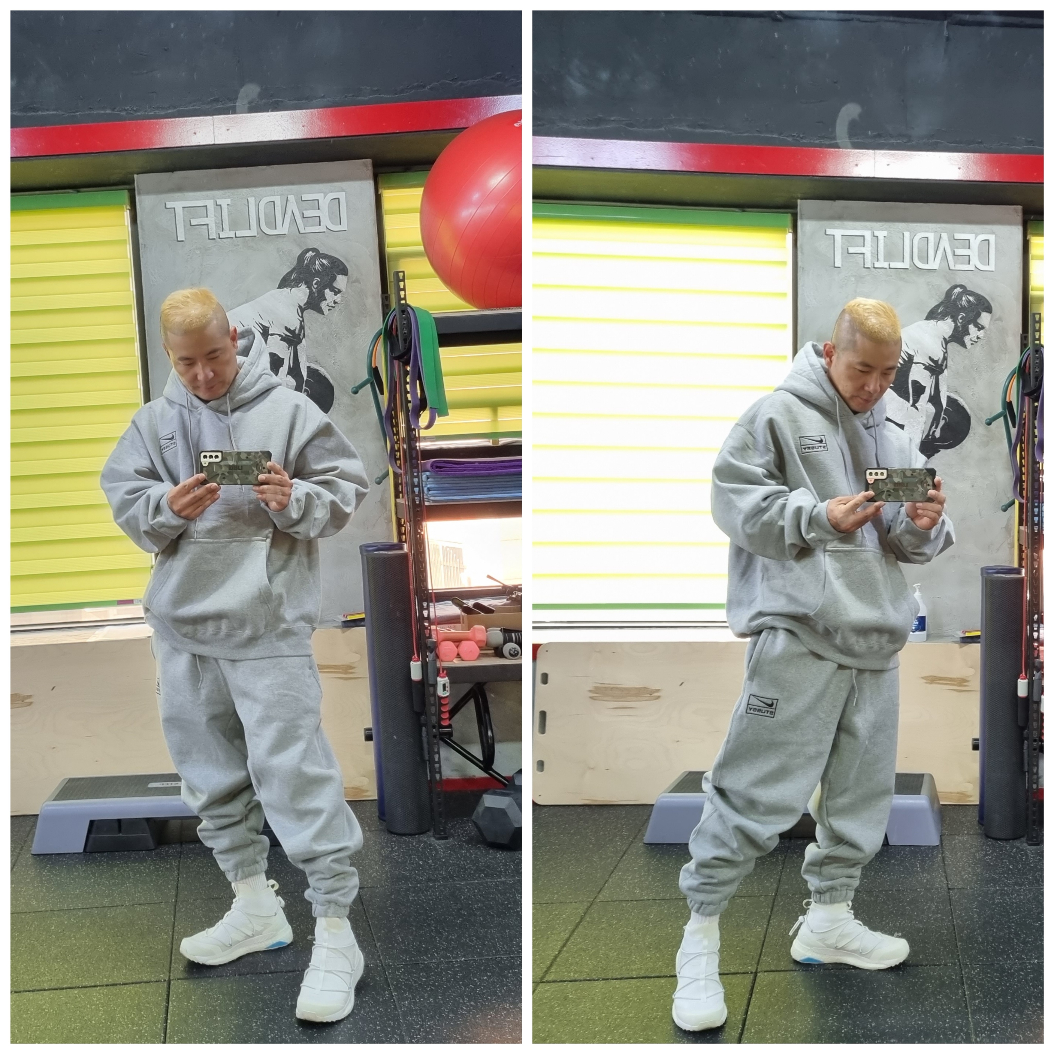 Nike x Stussy NRG RA Pullover Hoodie Dark Grey Heather (DJ9488-063), Nike x Stussy NRG RA Fleece Pants Dark Grey Heather (DJ9490-063) 착용 스타일 - 5