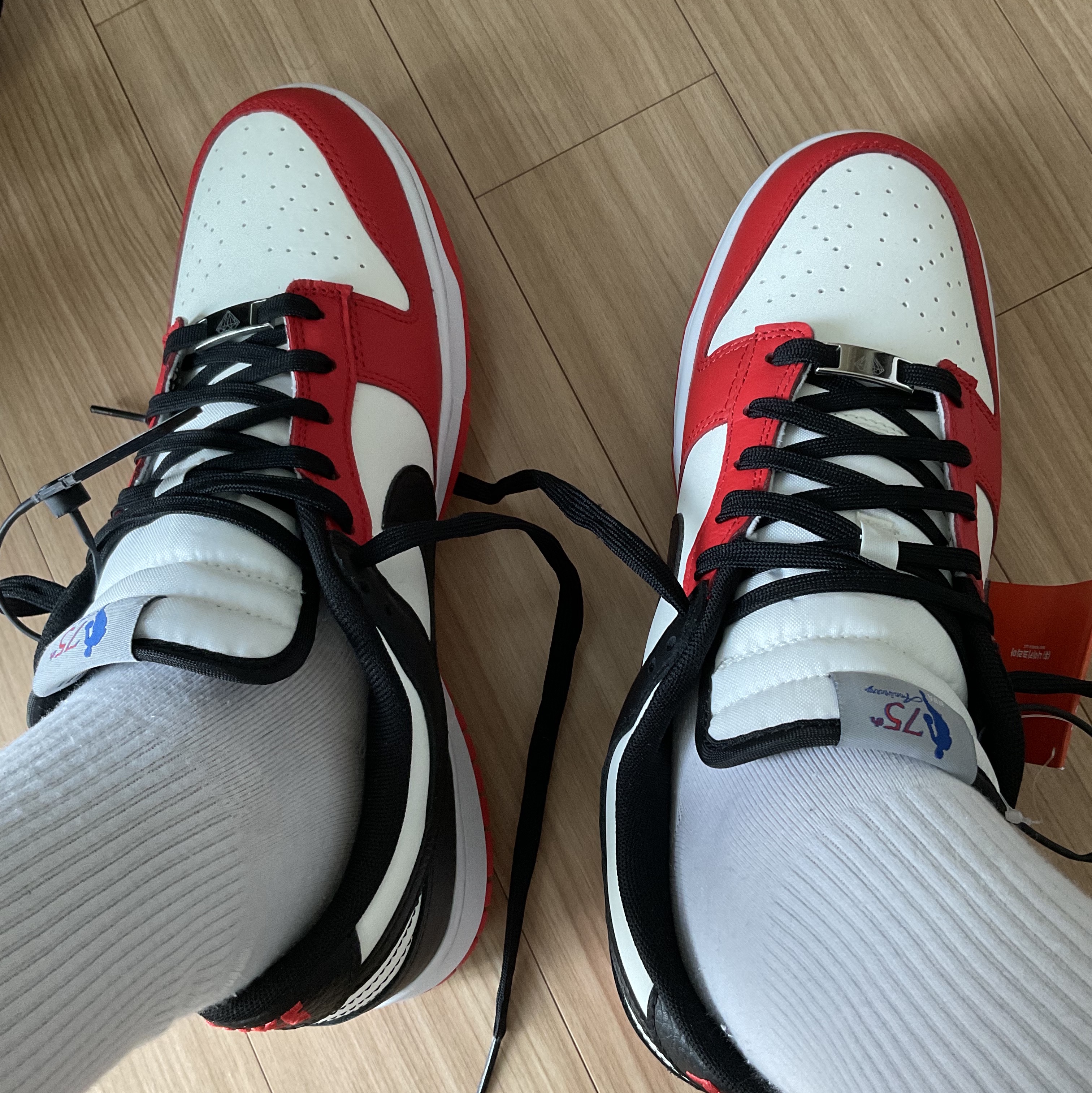 Nike x NBA Dunk Low Retro EMB Black and Chile Red 착용 스타일 - 3