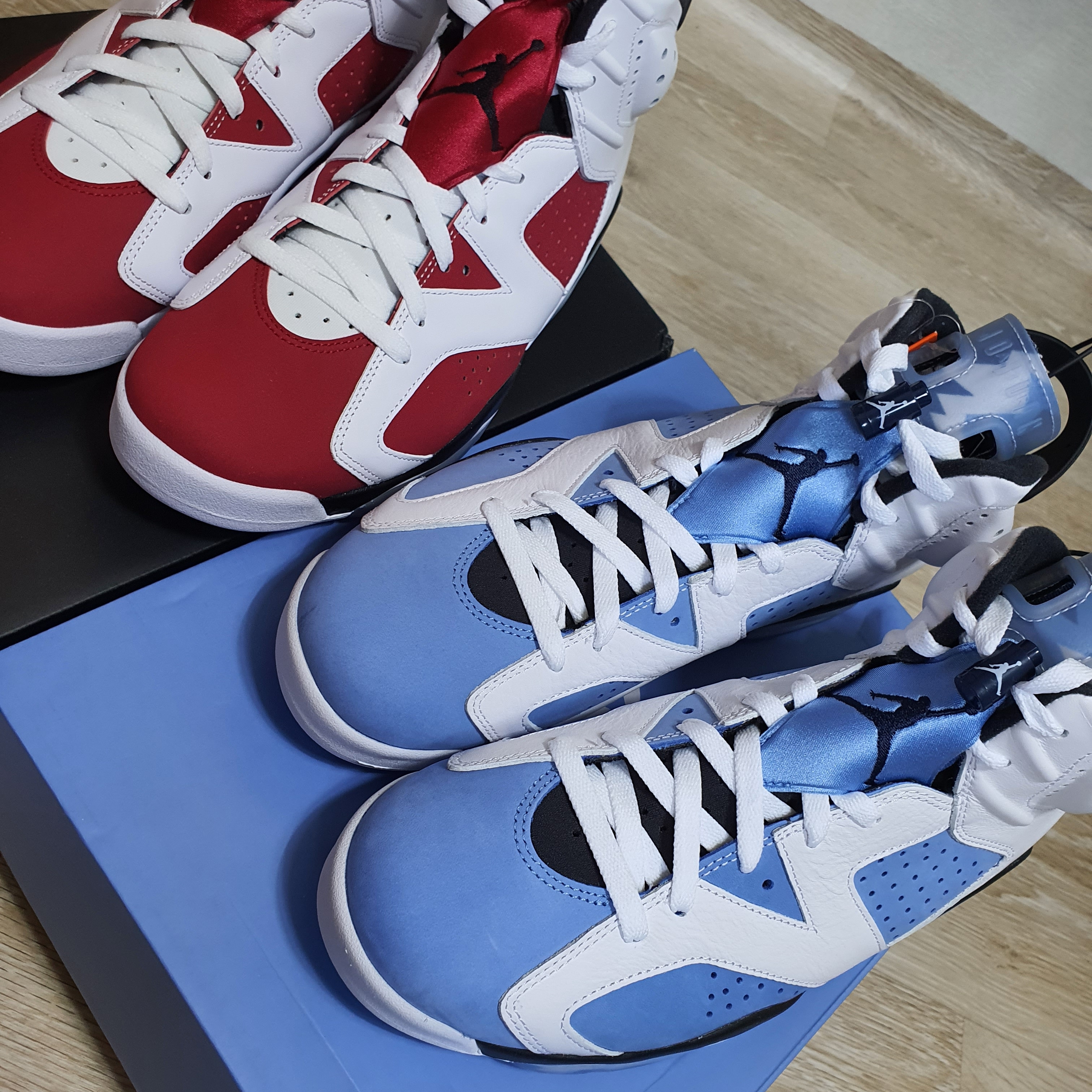 Jordan 6 Retro Carmine 2021, Jordan 6 Retro University Blue 착용 스타일