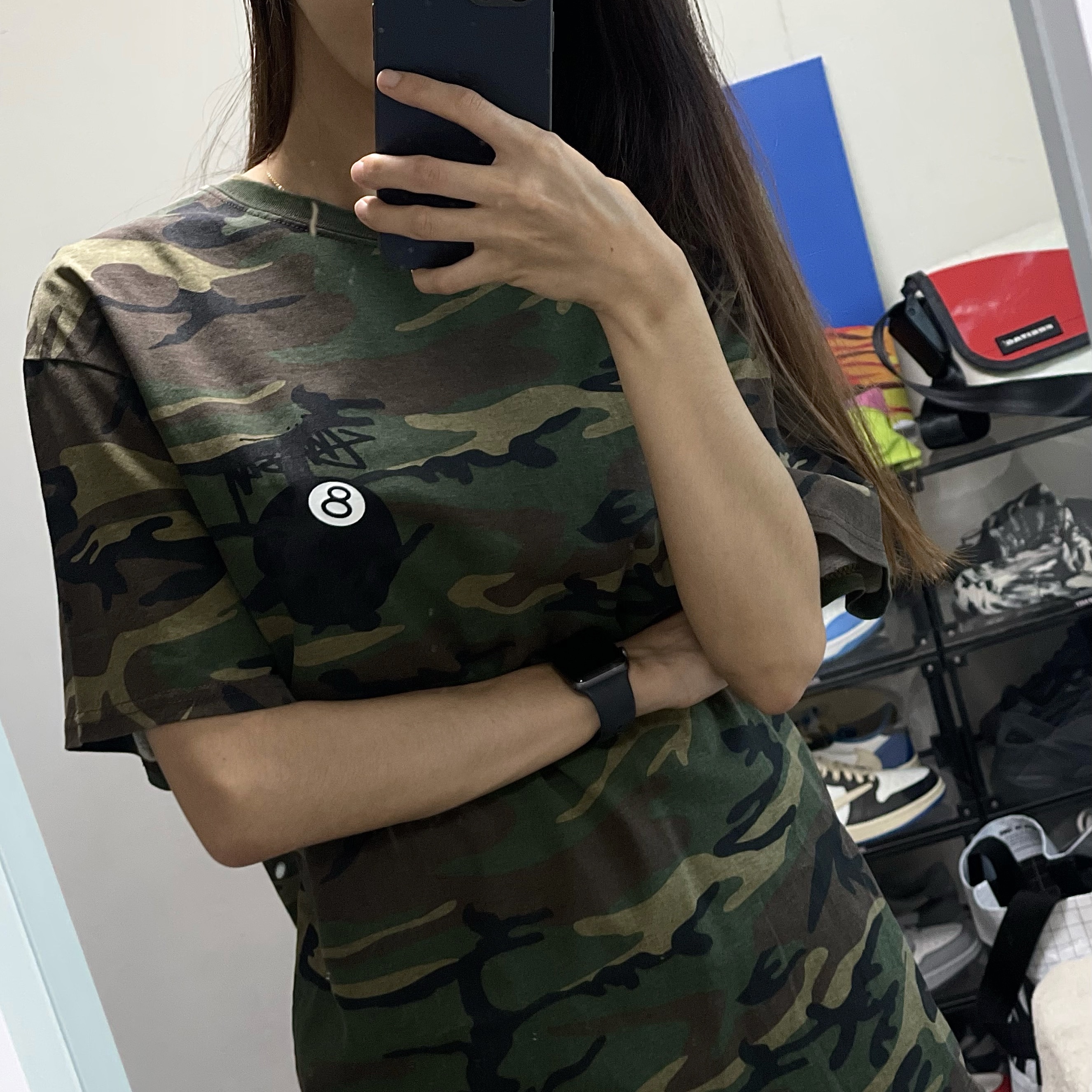 Stussy 8 Ball T-Shirt Camo 착용 스타일 - 4