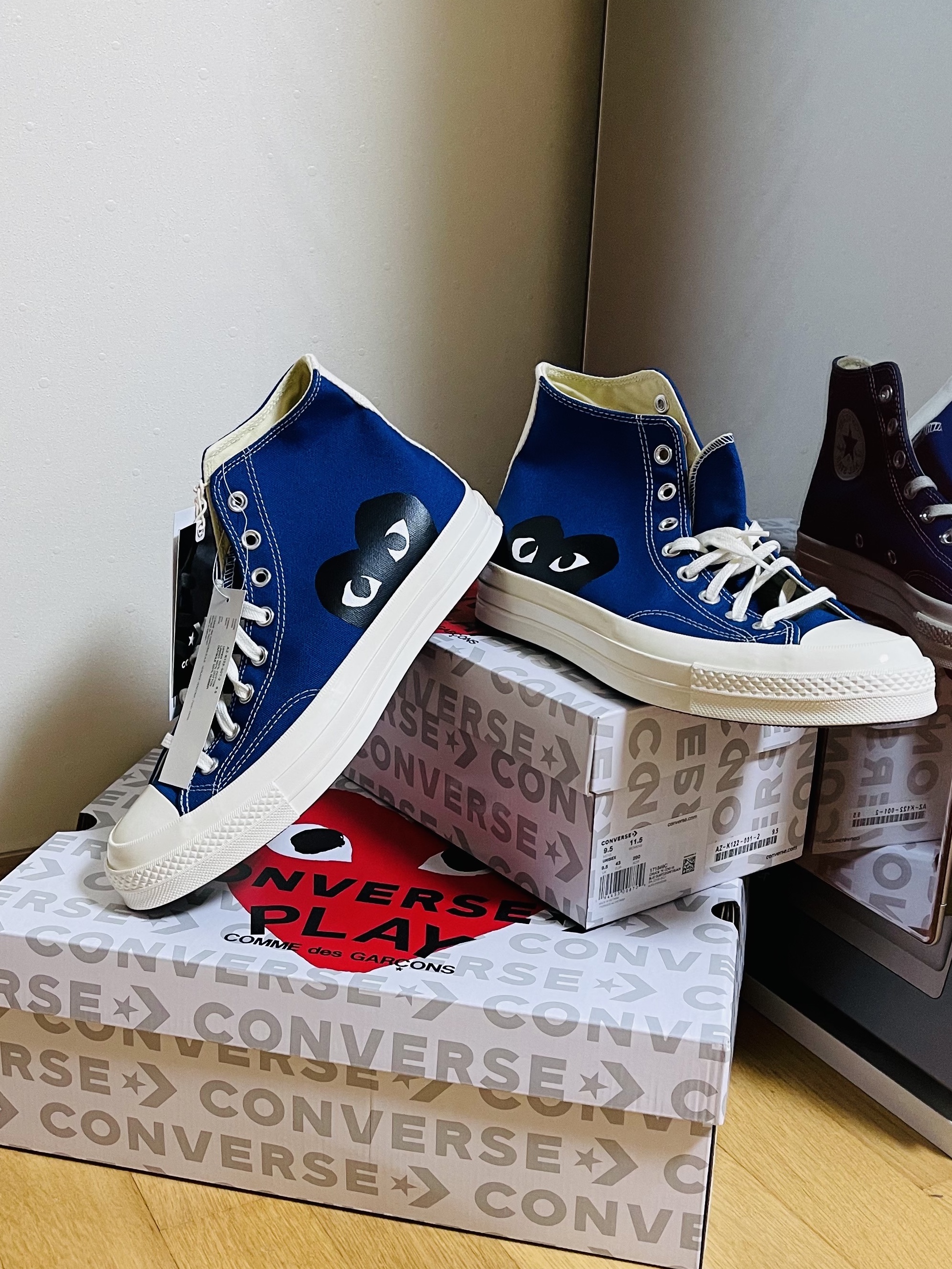 Converse x Play Comme des Garcons Chuck 70 Ox Blue Quartz, Converse x Play Comme des Garcons Chuck 70 Hi Blue Quartz 착용 스타일