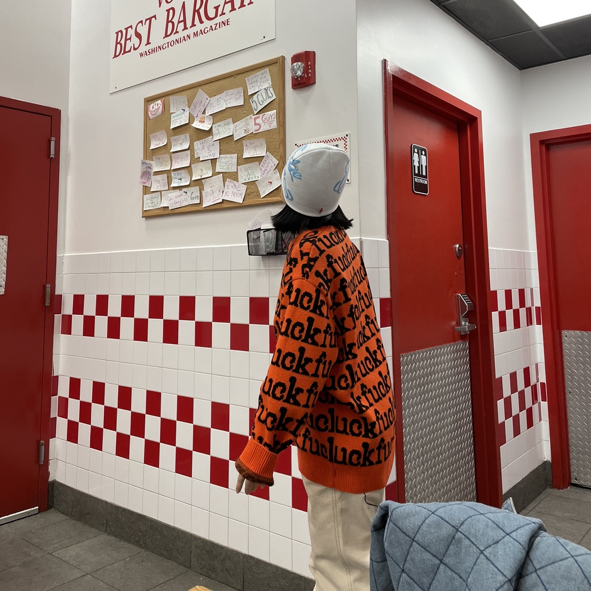 Supreme Fuck Sweater Orange - 22SS, Supreme x Dickies Quilted Denim Work Jacket Denim - 21FW 착용 스타일 - 1