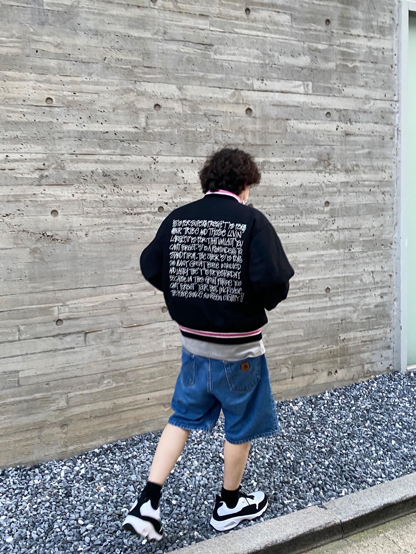 Stussy S Talk Melton Varsity Jacket Black, Nike x Comme des Garcons Homme Plus Air Max Sunder SP White Black 착용 스타일 - 1
