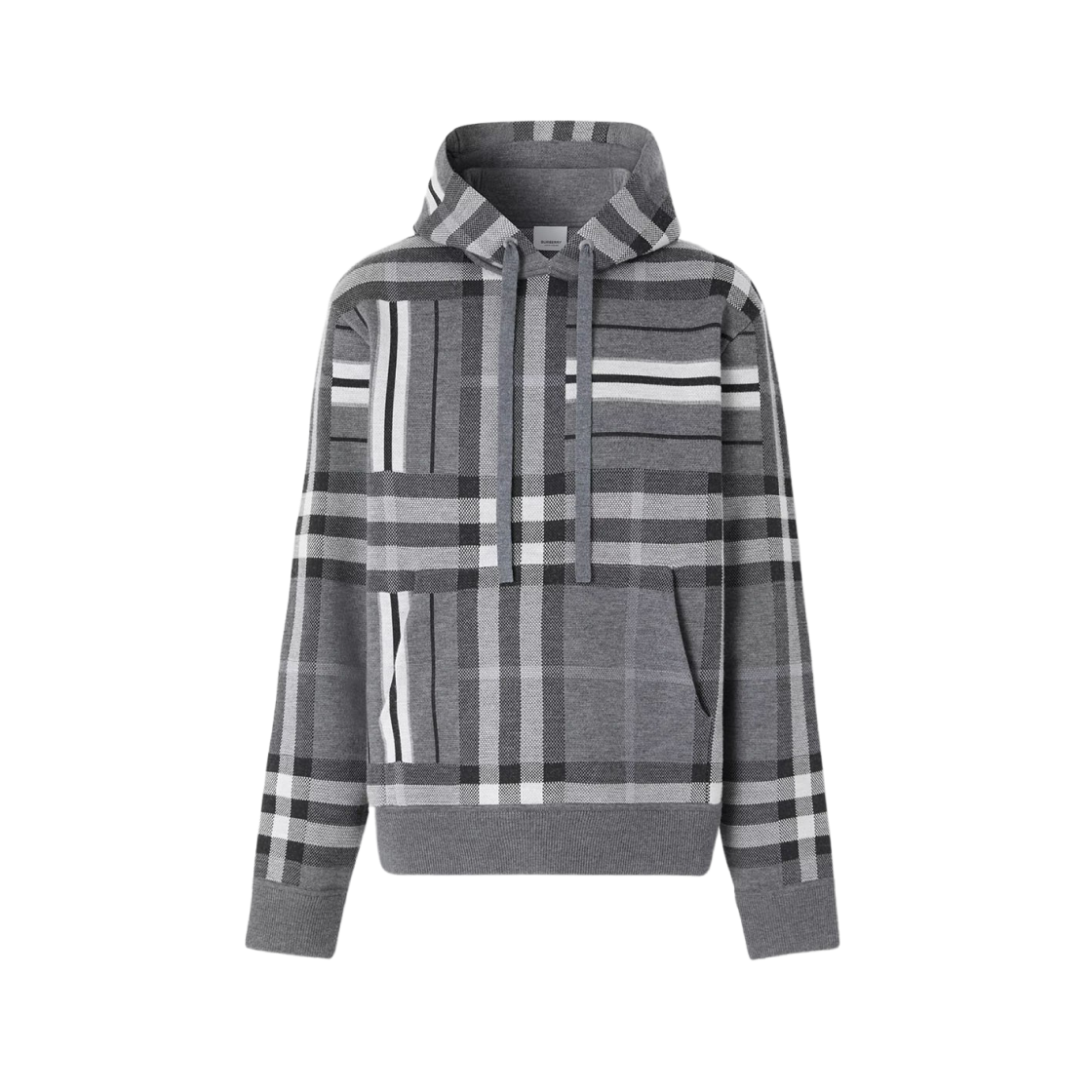 Burberry Check and Stripe Wool Blend Jacquard Hoodie Dark Grey Melange 상세 이미지 1