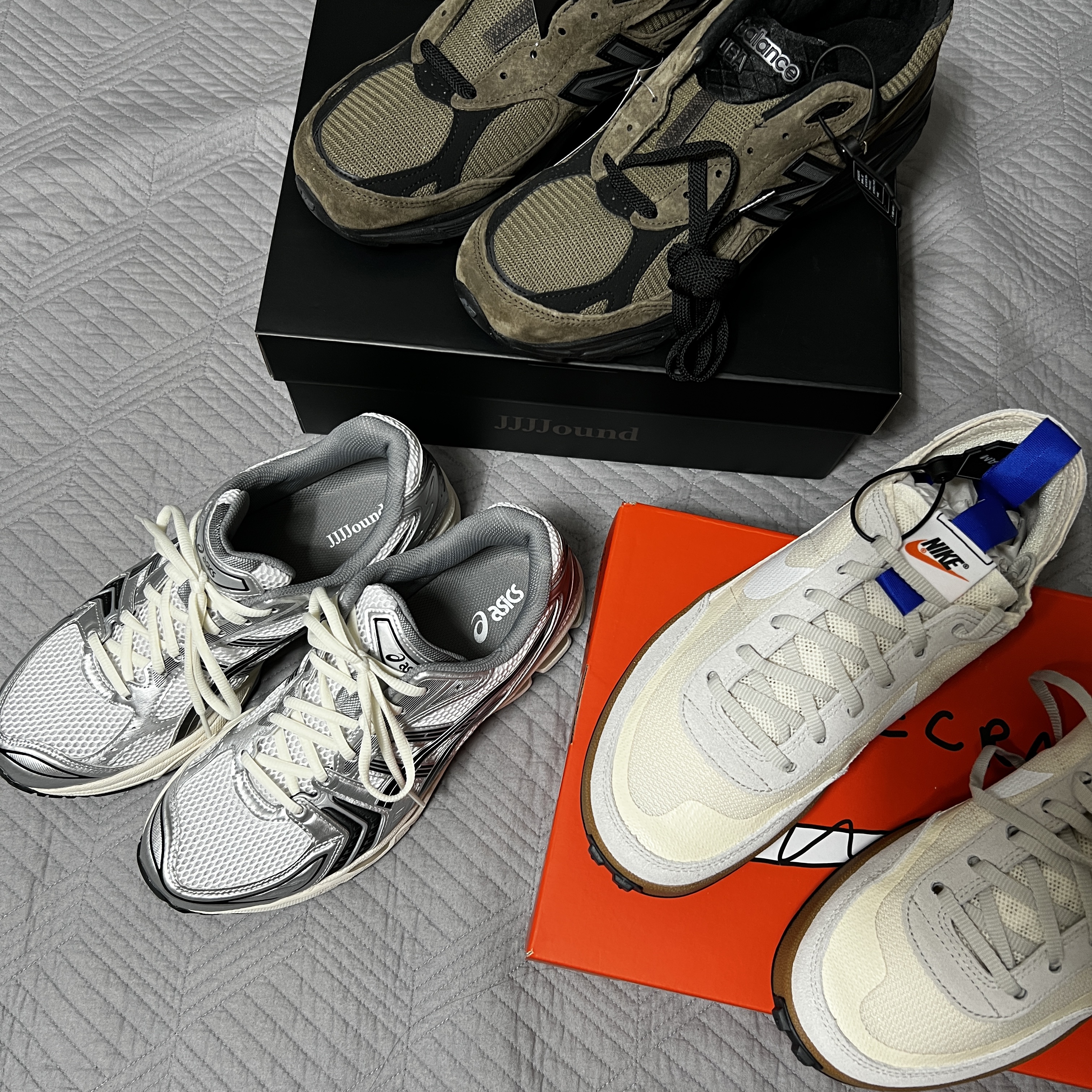 Asics x JJJJound Gel-Kayano 14 Silver Black, Nike x Tom Sachs General Purpose Shoe Light Cream 착용 스타일 - 3