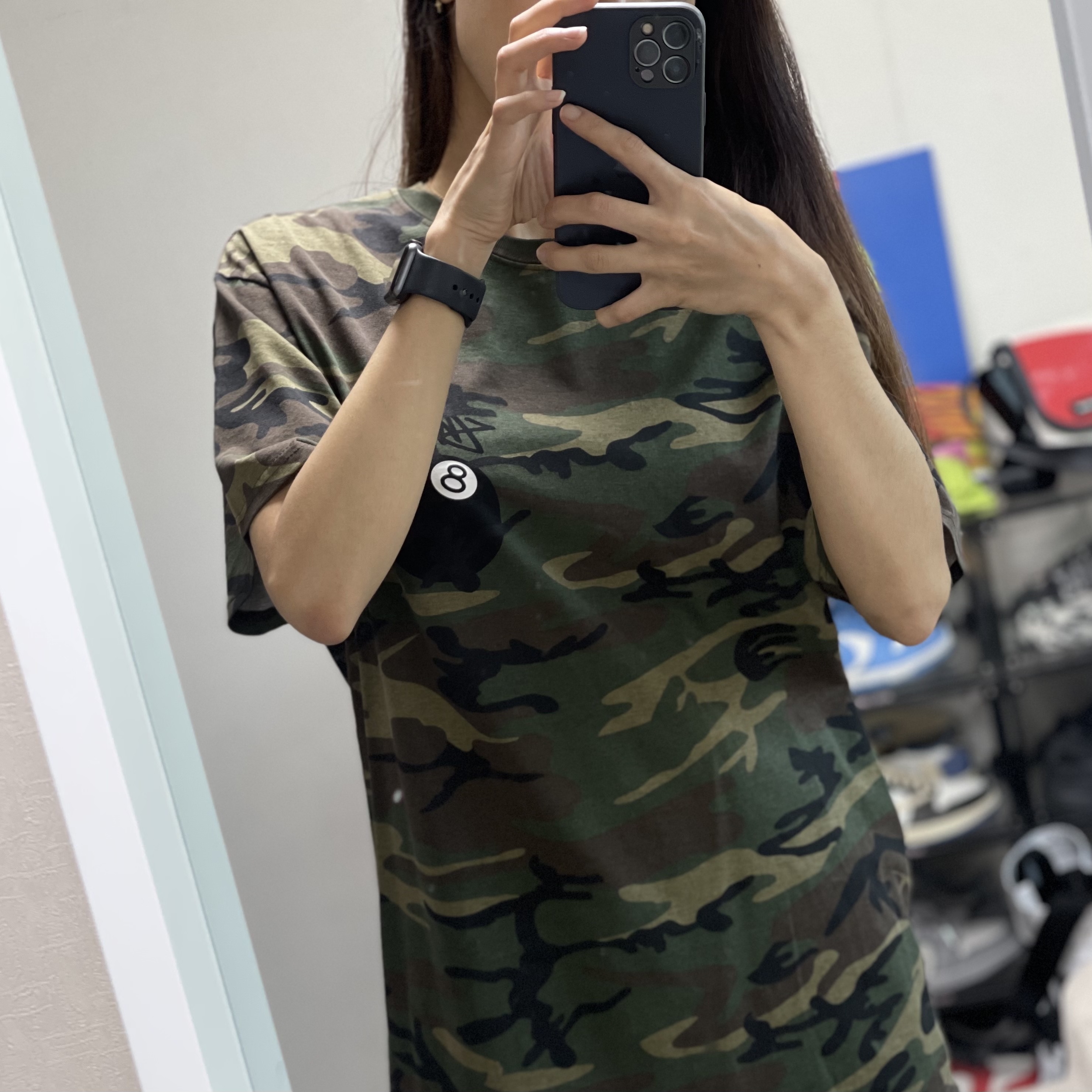 Stussy 8 Ball T-Shirt Camo 착용 스타일 - 2