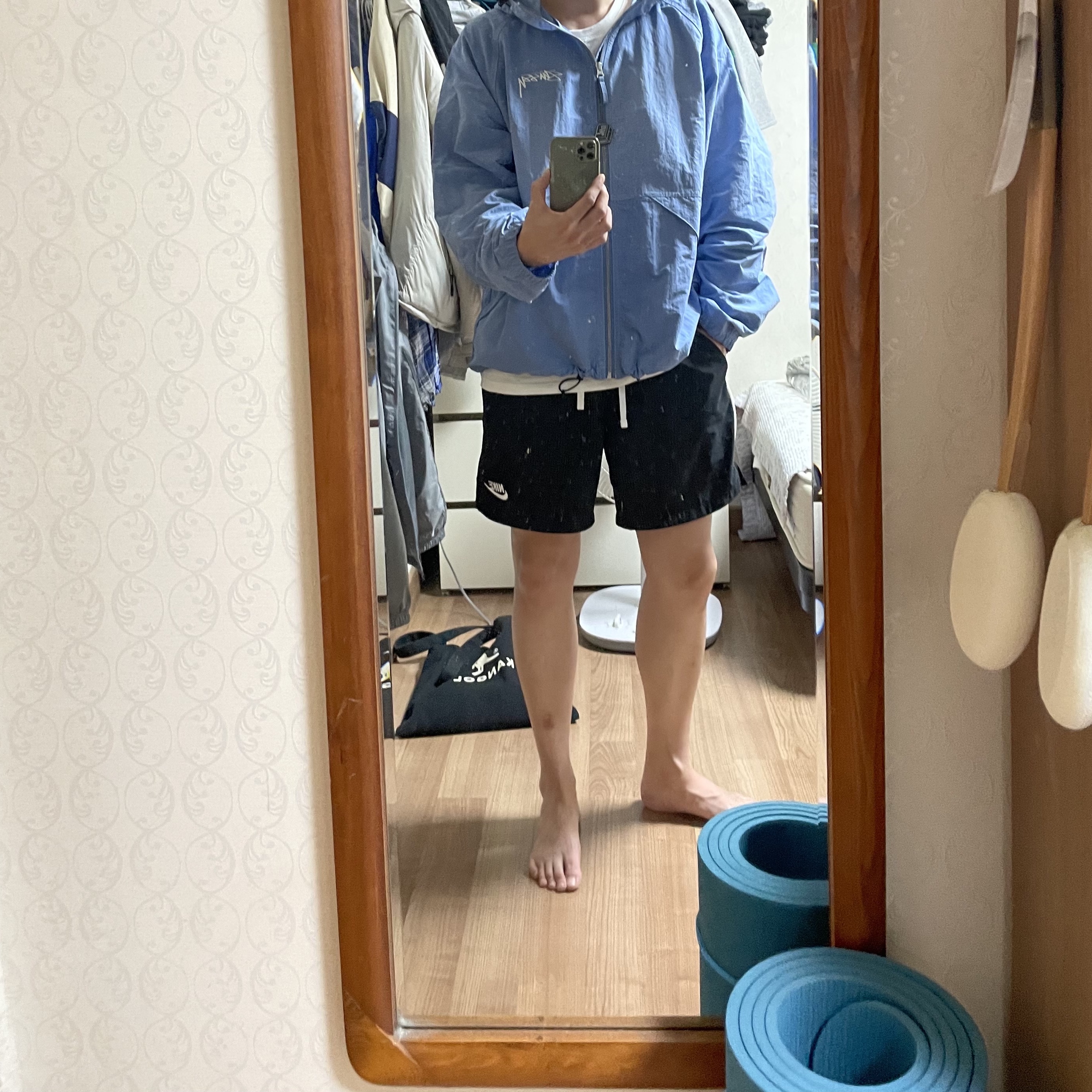 Stussy Wave Dye Beach Shell Jacket Laguna Blue 착용 스타일 - 2