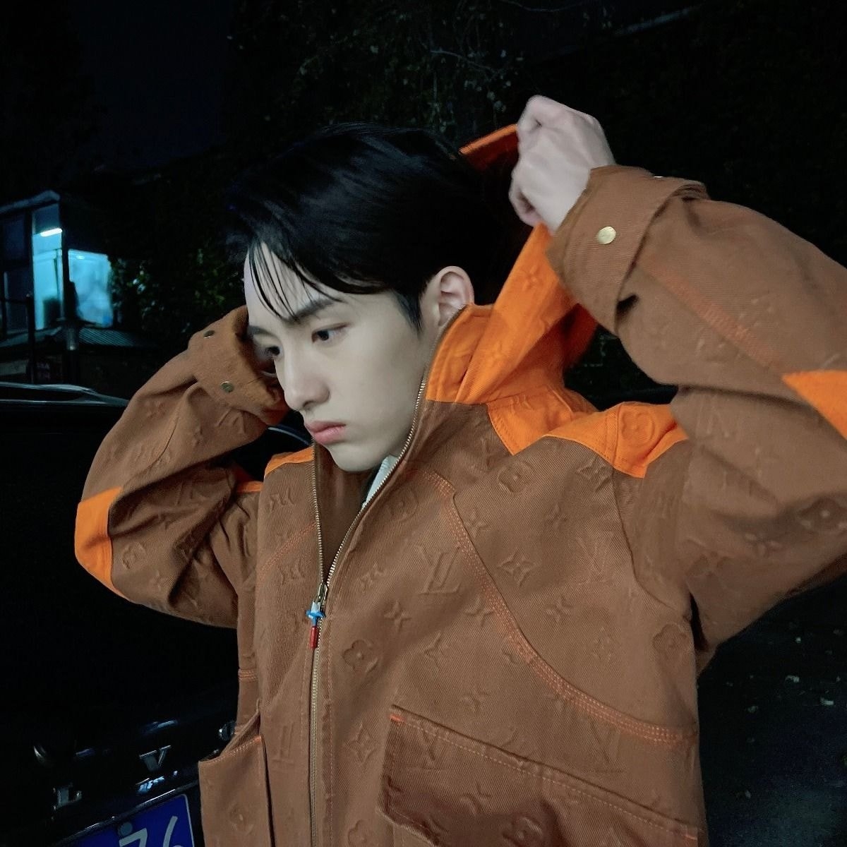 Louis Vuitton Monogram Hooded Denim Jacket Brown 착용 스타일 - 2