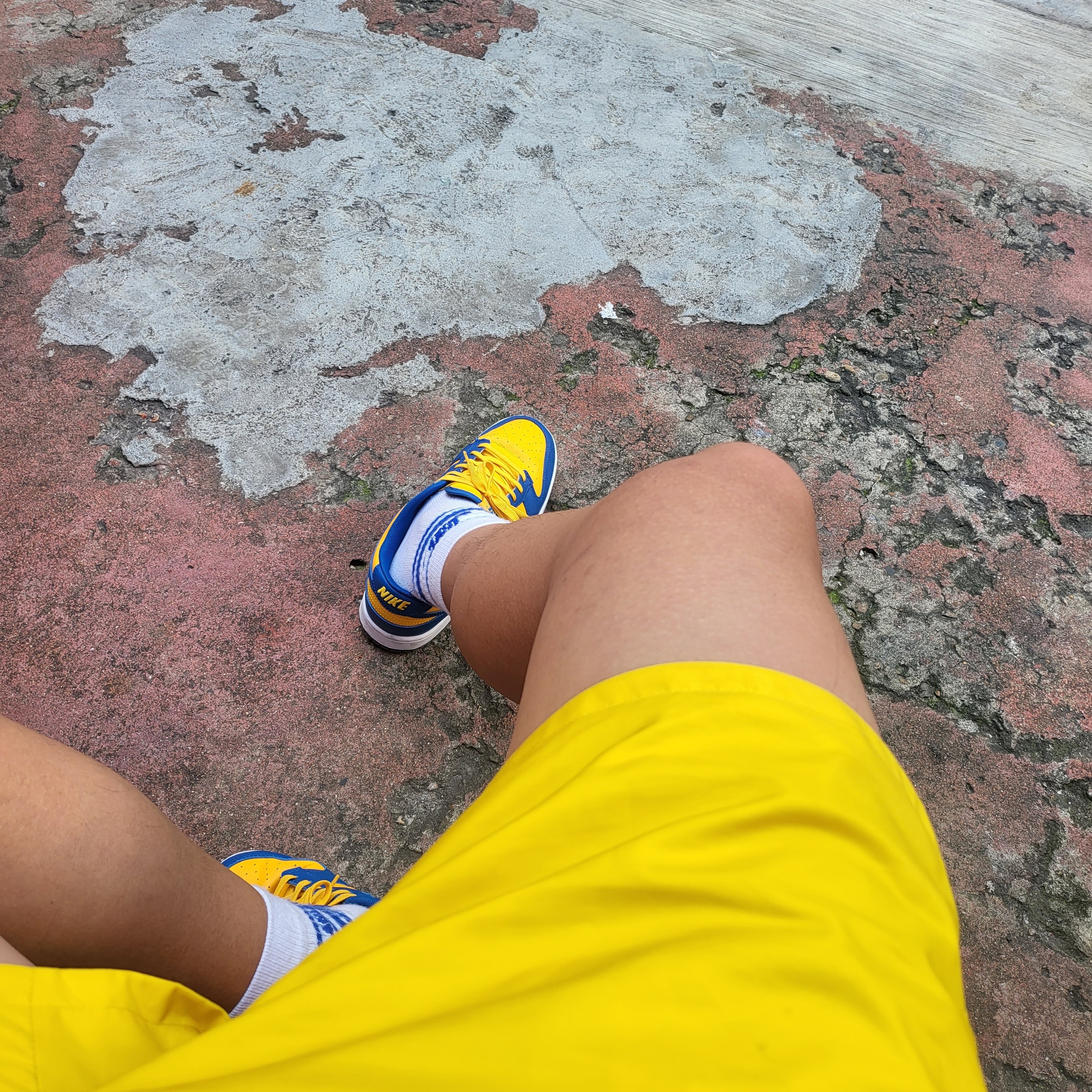 Nike Dunk Low Retro Blue Jay and University Gold 착용 스타일