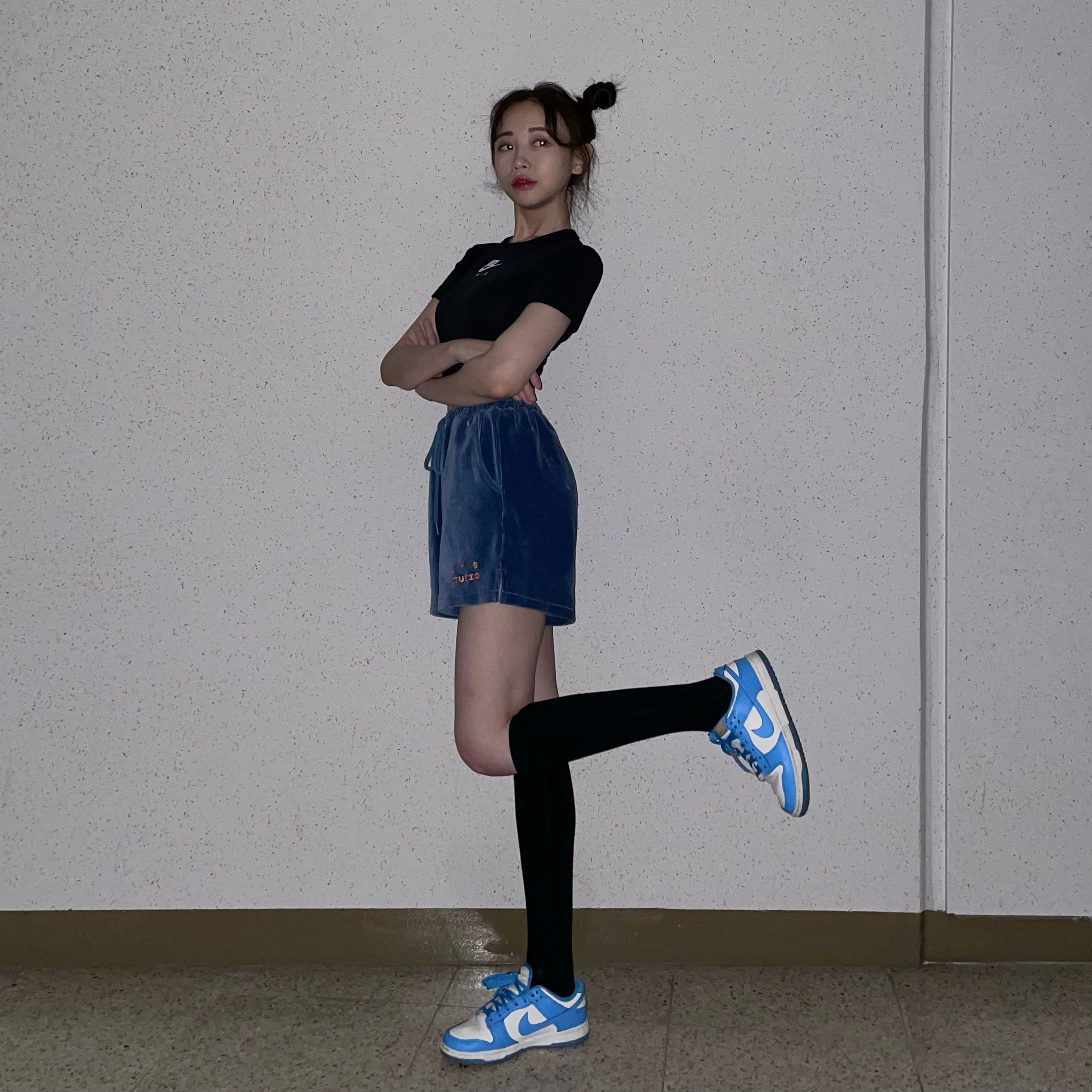 IAB Studio Corduroy Shorts Ocean Blue, (W) Nike Dunk Low Coast 착용 스타일 - 5