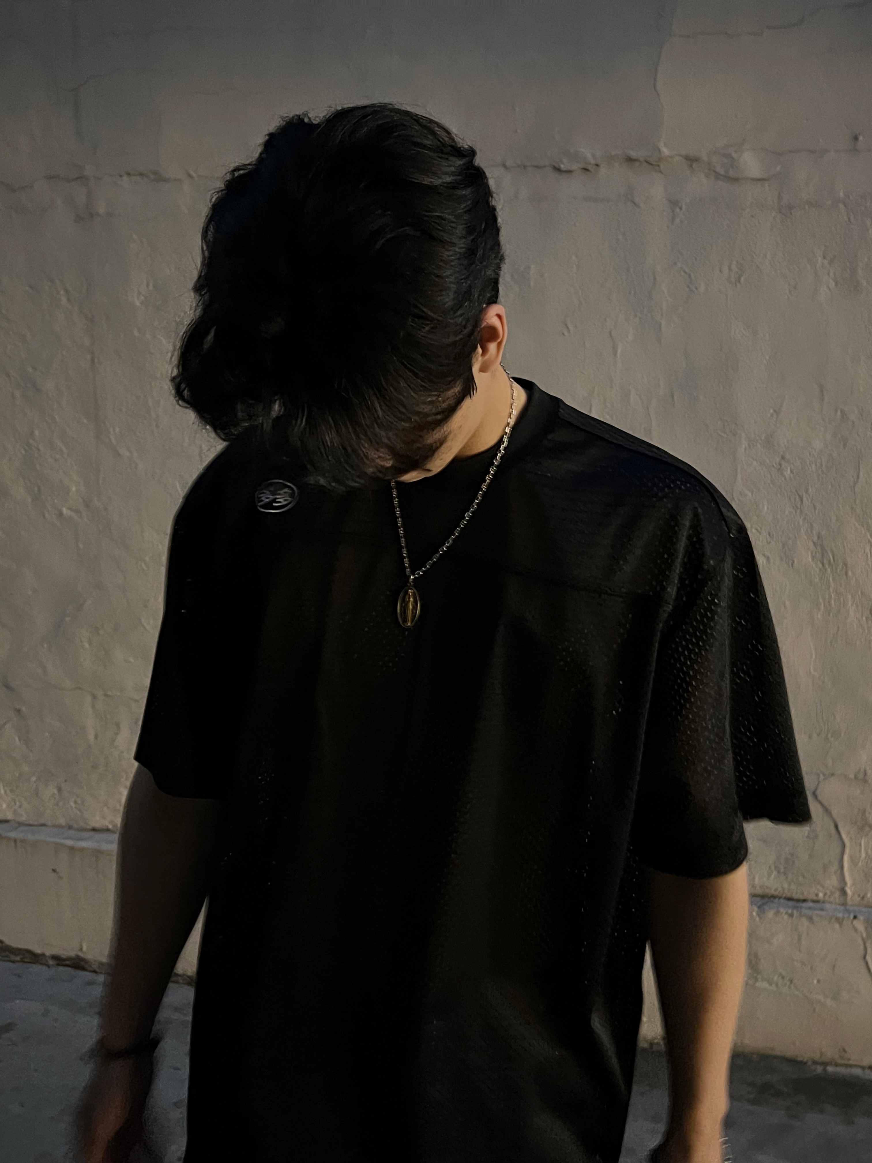 Dada Student Mesh Jersey T-Shirt Black 착용 스타일 - 1