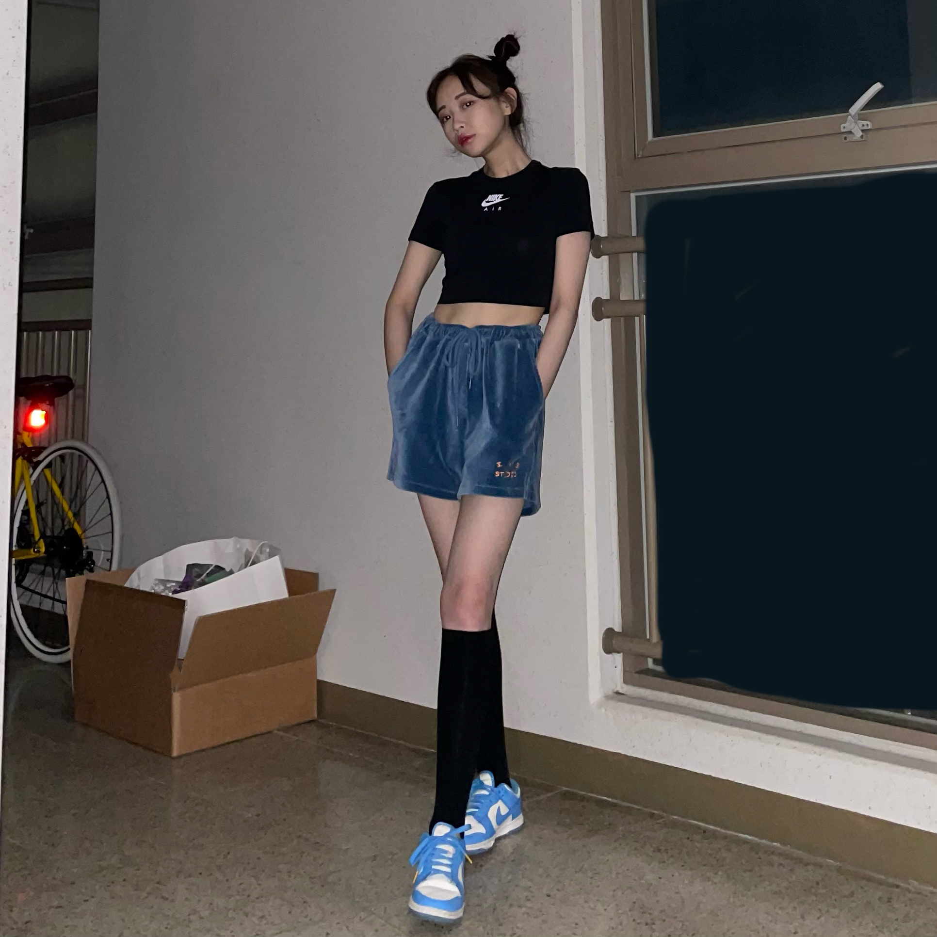 IAB Studio Corduroy Shorts Ocean Blue, (W) Nike Dunk Low Coast 착용 스타일 - 4