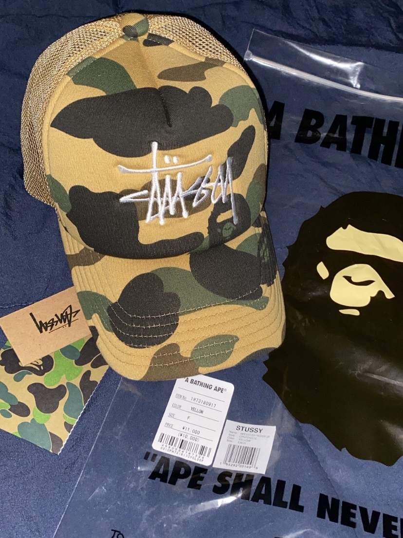Stussy x BAPE Trucker Cap Yellow 착용 스타일 - 3