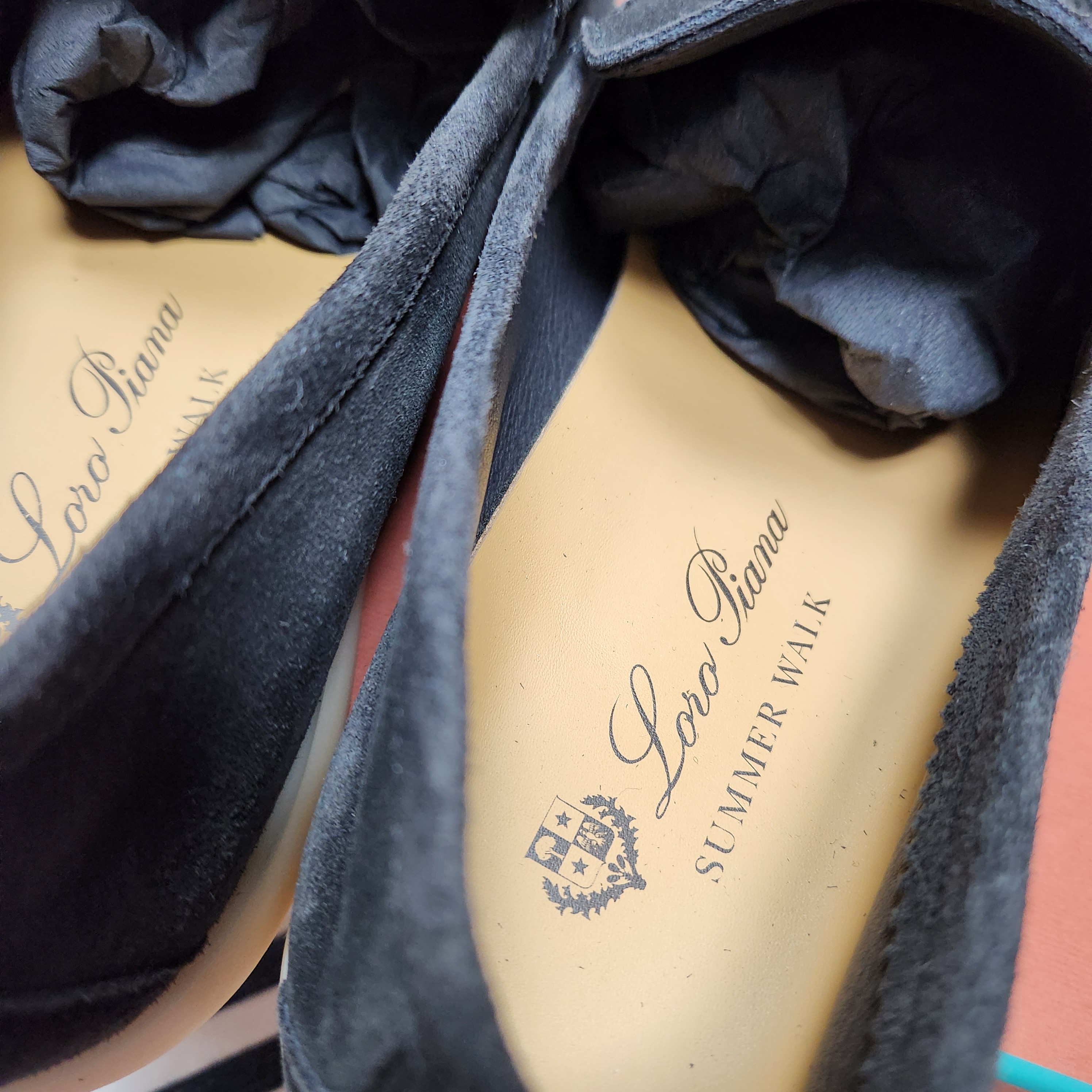 (W) Loro Piana Summer Charms Walk Suede Calfskin Argo Blue Melange 착용 스타일 - 4