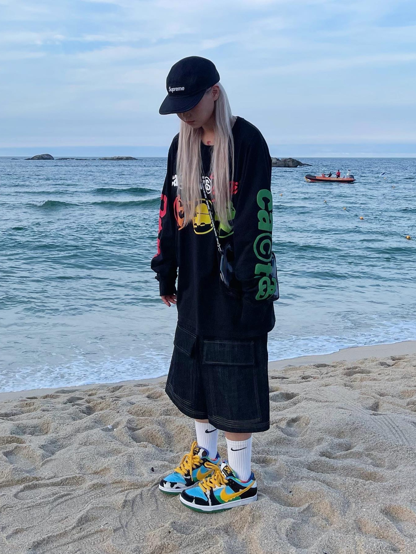 Stussy x Cactus Plant Flea Market Sport LS T-Shirt Black, Human Made PVC Pouch Large Black 착용 스타일 - 2