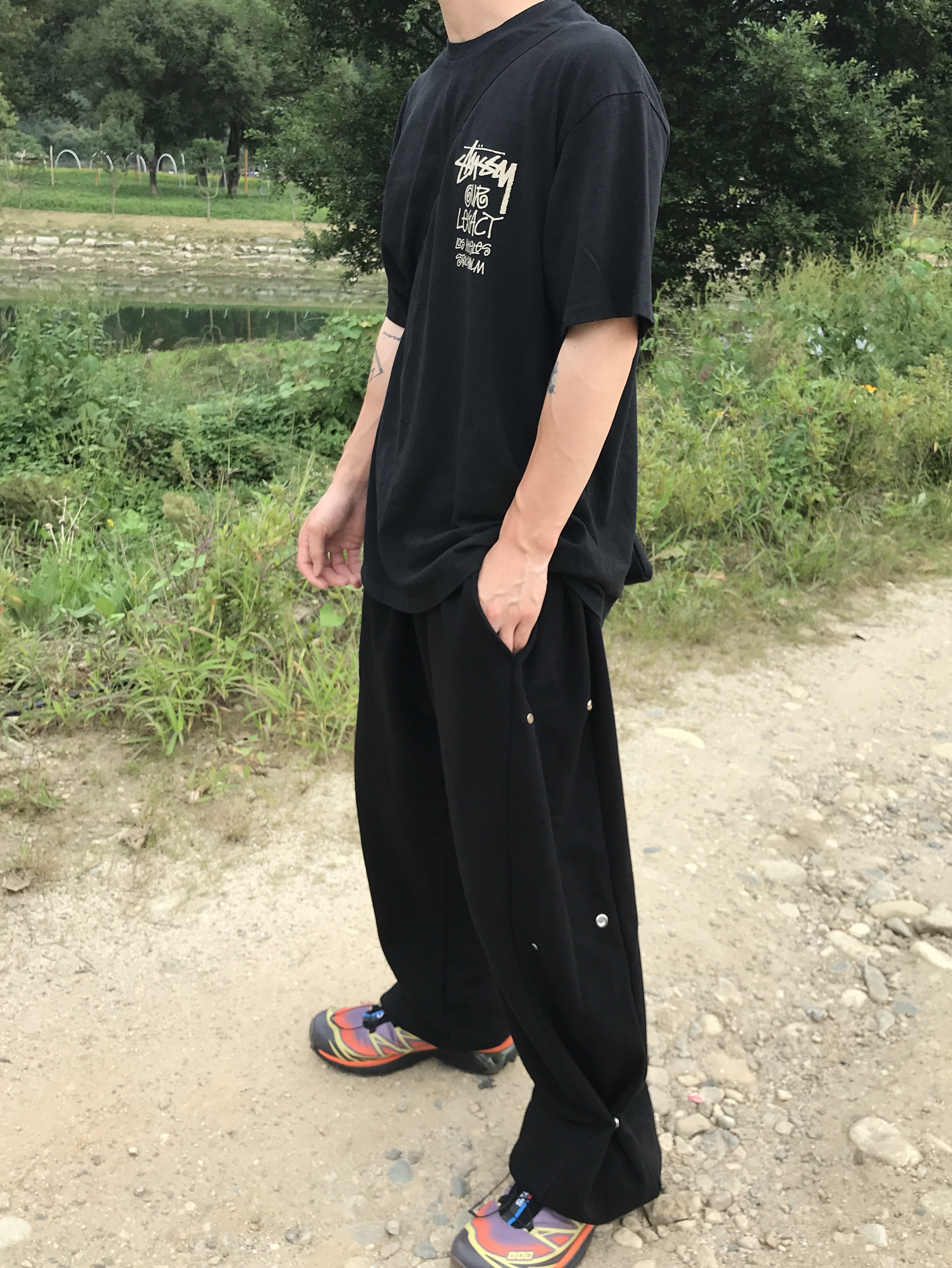 Salomon XT-6 Skyline Moonscape, Stussy x Our Legacy Surfman Pig. Dyed T-Shirt Black - 21FW 착용 스타일 - 2