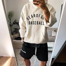 Fear of God Baseball Hoodie Cream Heather 착용 스타일