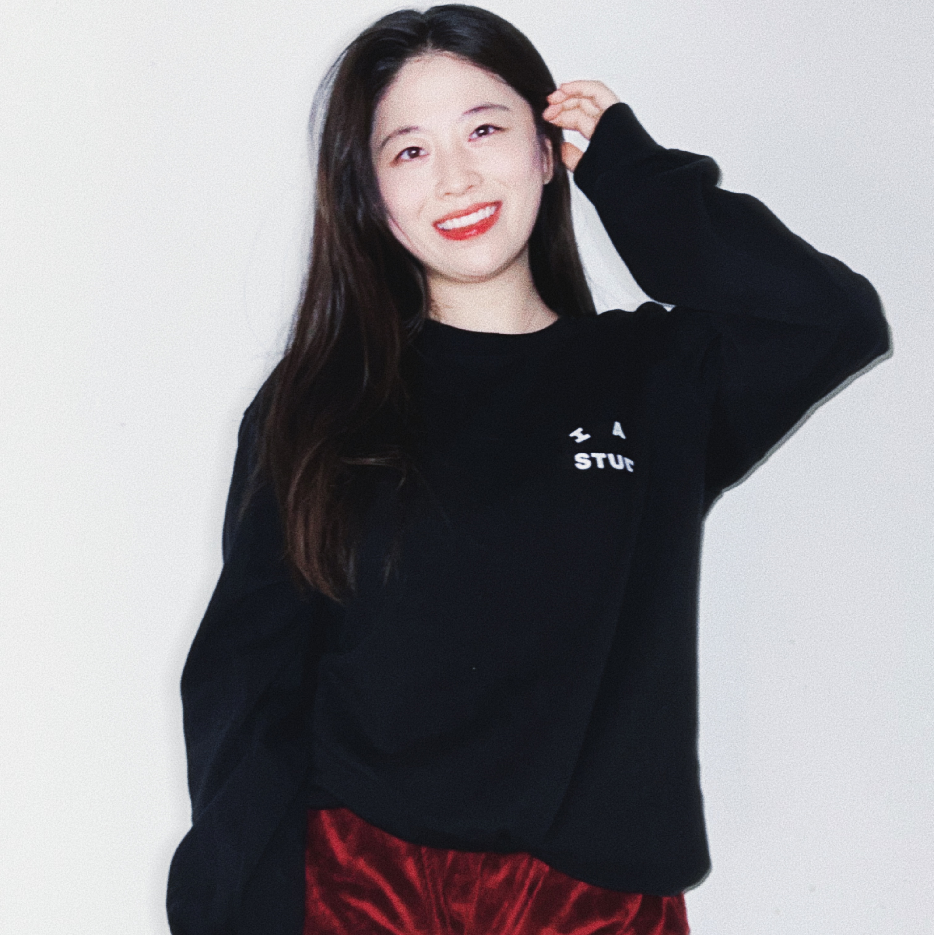 IAB Studio Long Sleeve Black for Worksout, IAB Studio Corduroy Shorts Burgundy 착용 스타일 - 1