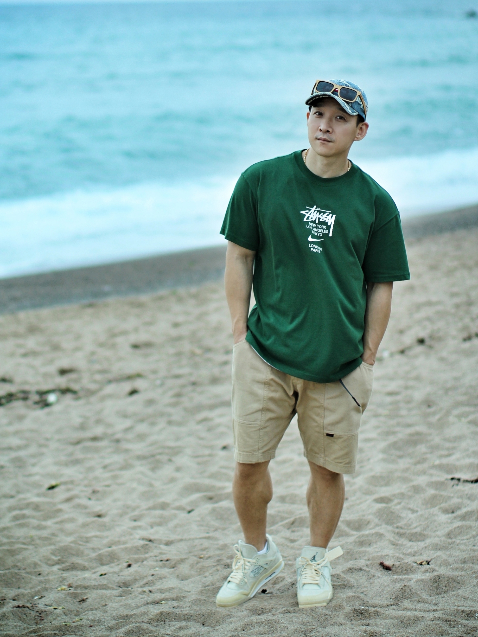 Supreme Frayed Logos Denim Camp Cap Blue - 21SS, Nike x Stussy WT T-Shirt Green - Asia 착용 스타일 - 1
