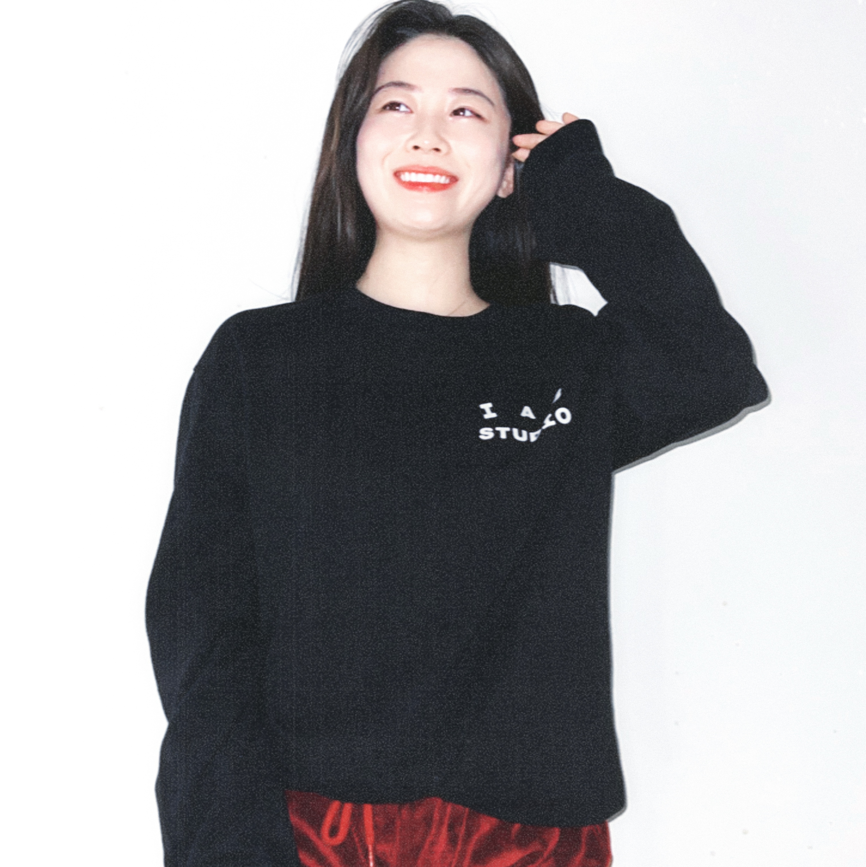 IAB Studio Long Sleeve Black for Worksout, IAB Studio Corduroy Shorts Burgundy 착용 스타일 - 3