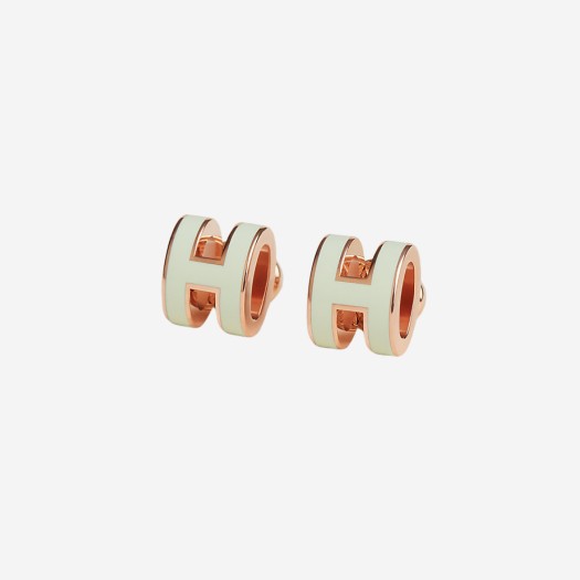 (W) Hermes Mini Pop H Earrings Rose Gold & Vert Fizz