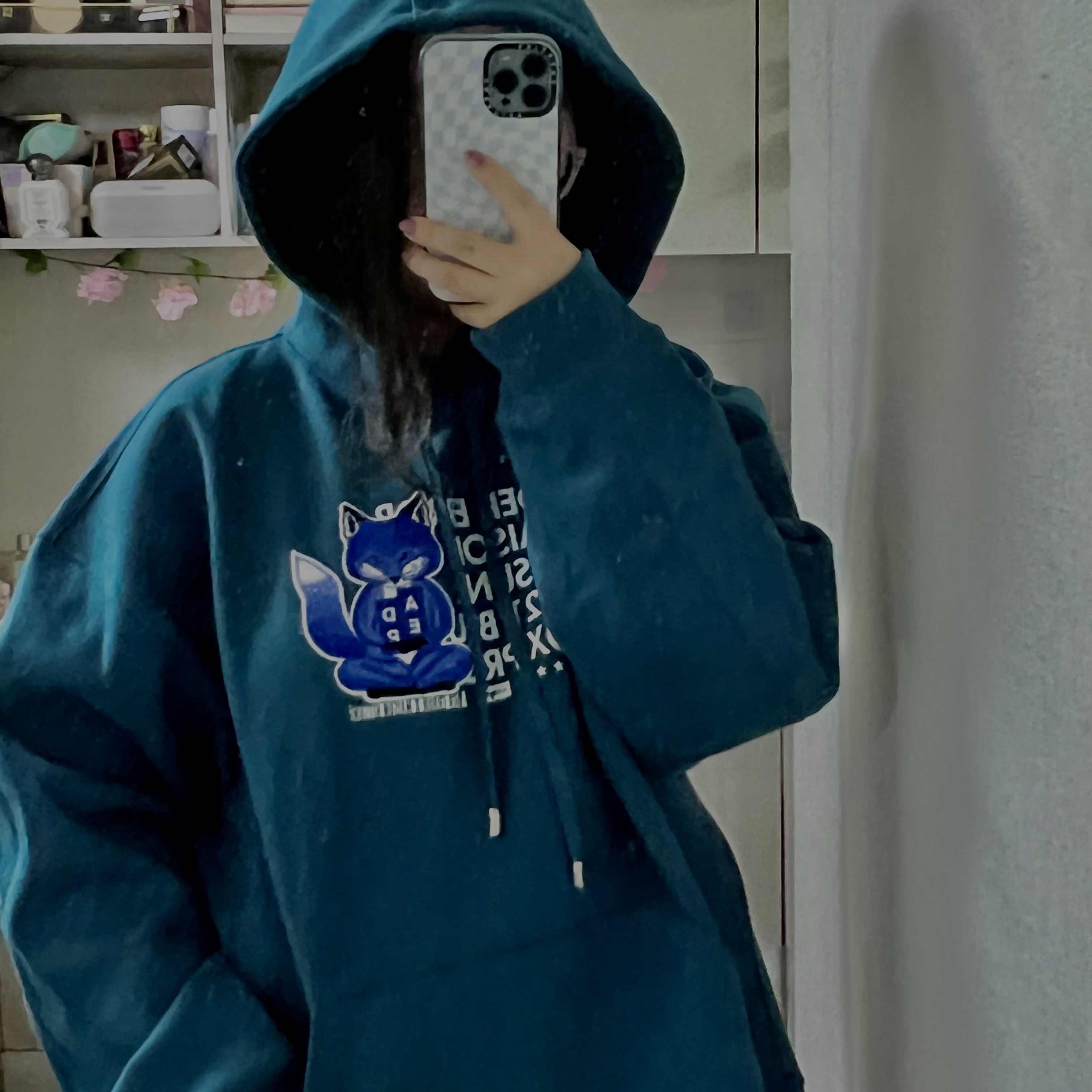 Maison Kitsune x Ader Error Meditation Fox Hoodie Turquoise 착용 스타일 - 1