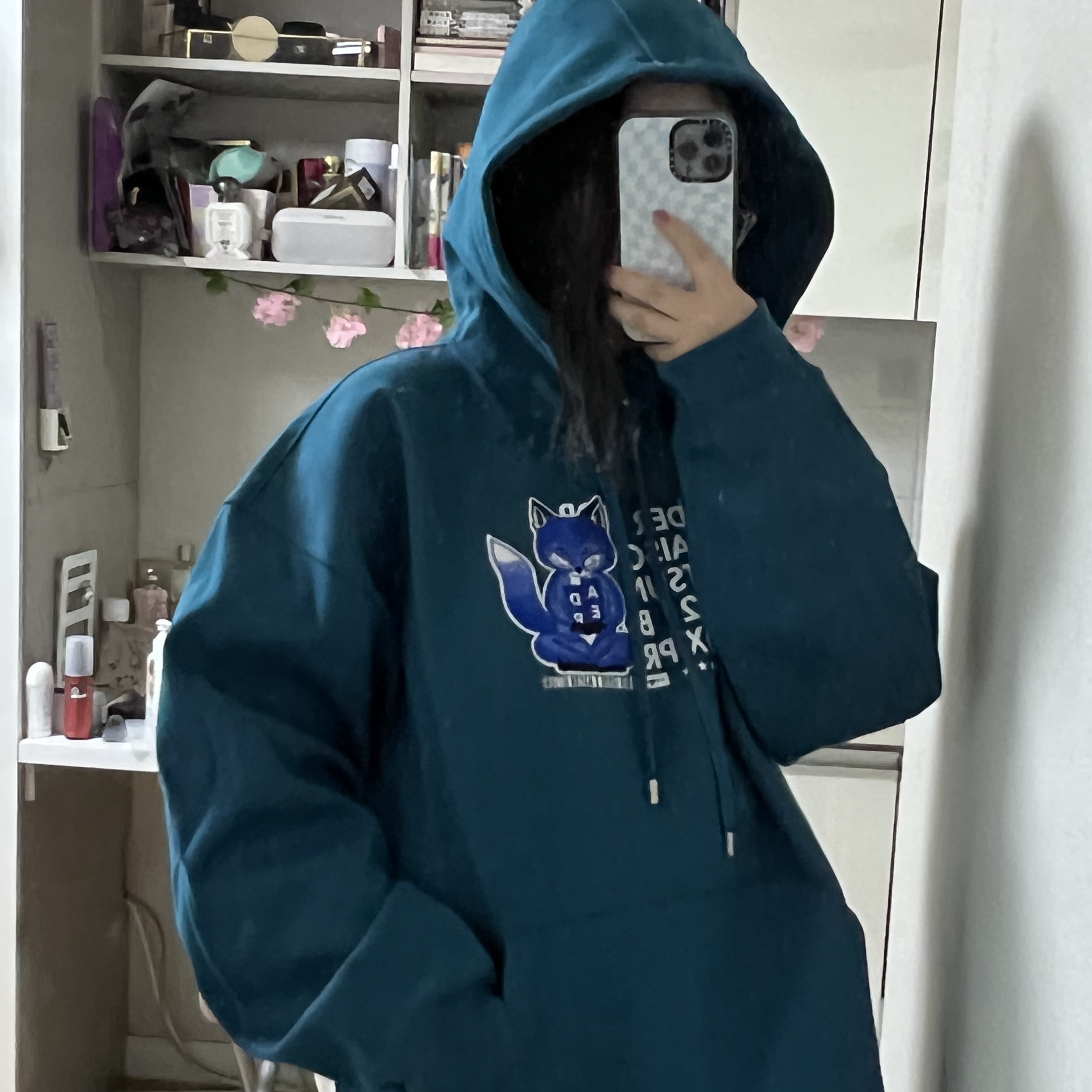 Maison Kitsune x Ader Error Meditation Fox Hoodie Turquoise 착용 스타일 - 2