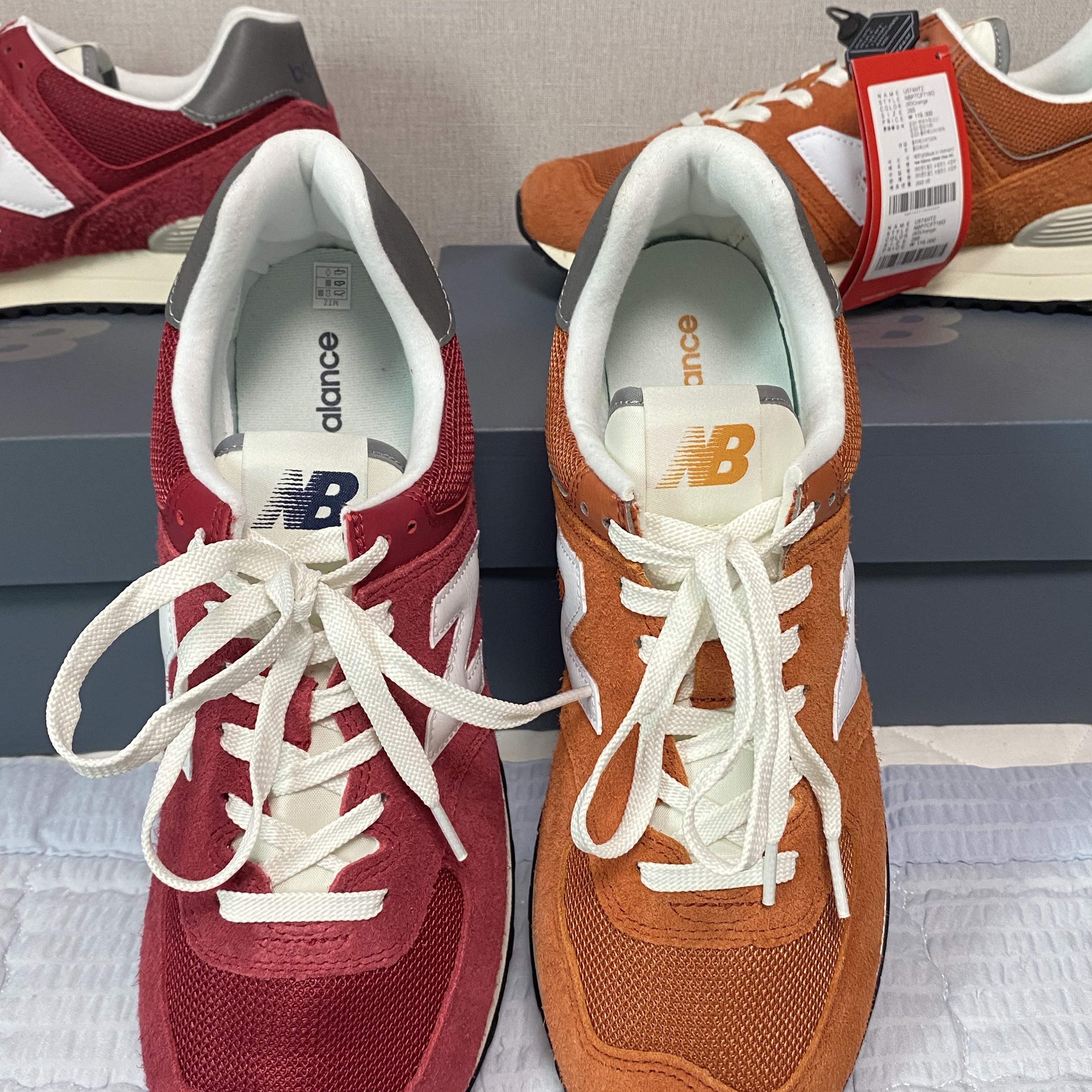 New Balance 574 Heritage Orange Burst White, New Balance 574 Heritage Red 착용 스타일 - 2