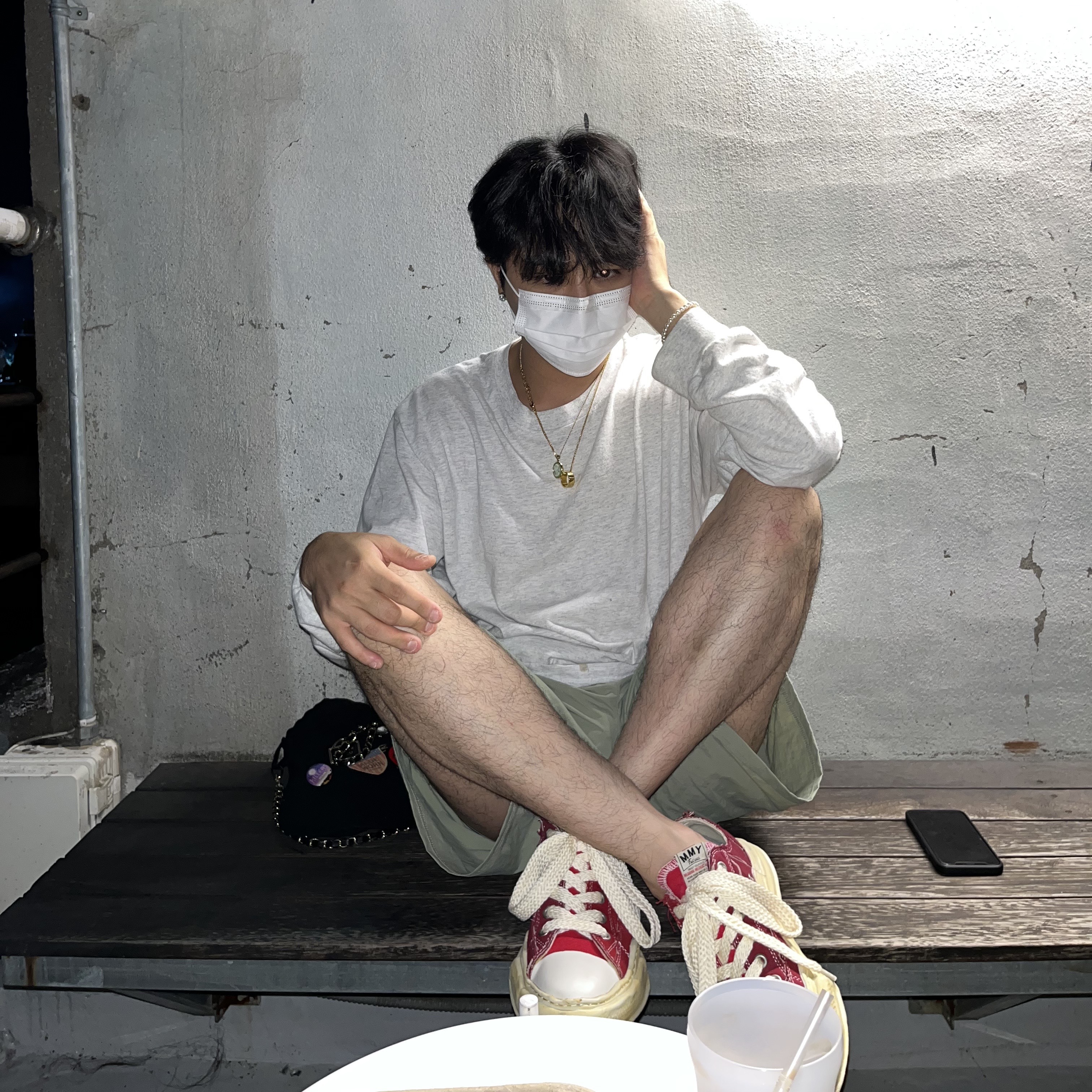 Maison Mihara Yasuhiro Peterson OG Sole OD Canvas Low-top Sneakers Red 착용 스타일 - 1