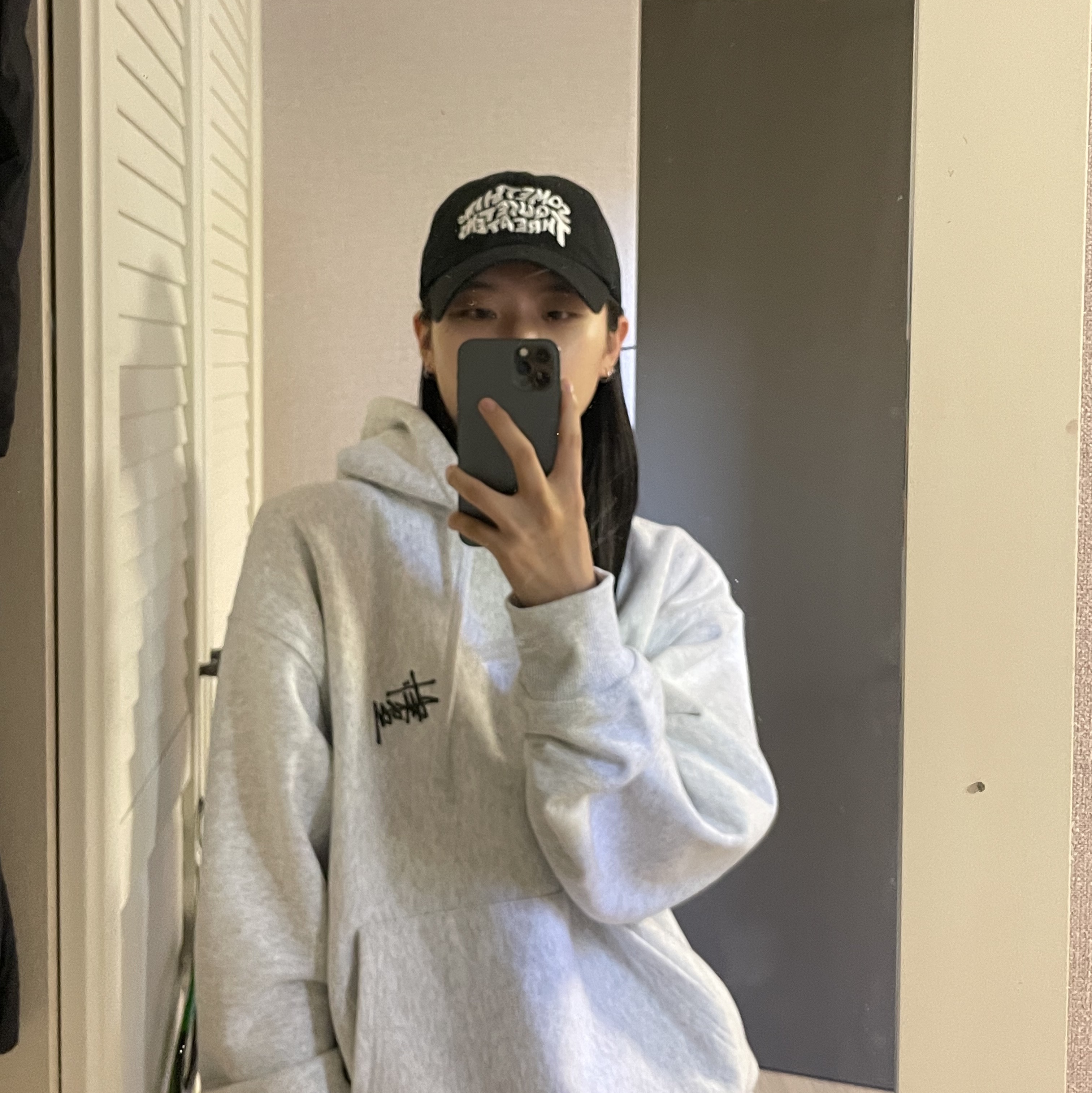 Stussy Basic Stussy Hoodie Ash Heather 2022 착용 스타일