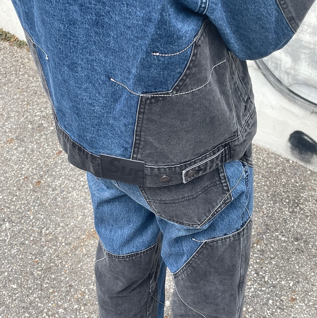 Supreme 2-Tone Paneled Jean Black - 22FW, Supreme 2-Tone Paneled Denim Jacket Black - 22FW 착용 스타일 - 4