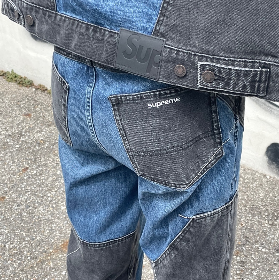 Supreme 2-Tone Paneled Jean Black - 22FW, Supreme 2-Tone Paneled Denim Jacket Black - 22FW 착용 스타일 - 5