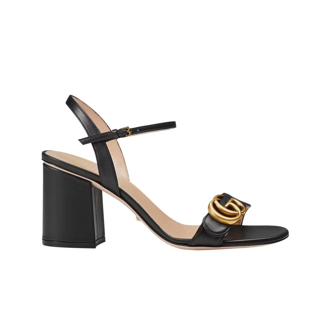 (W) 구찌 GG 마몽 레더 미드힐 샌들 블랙((W) Gucci GG Marmont Leather Mid-Heel Sandal Black) - 1