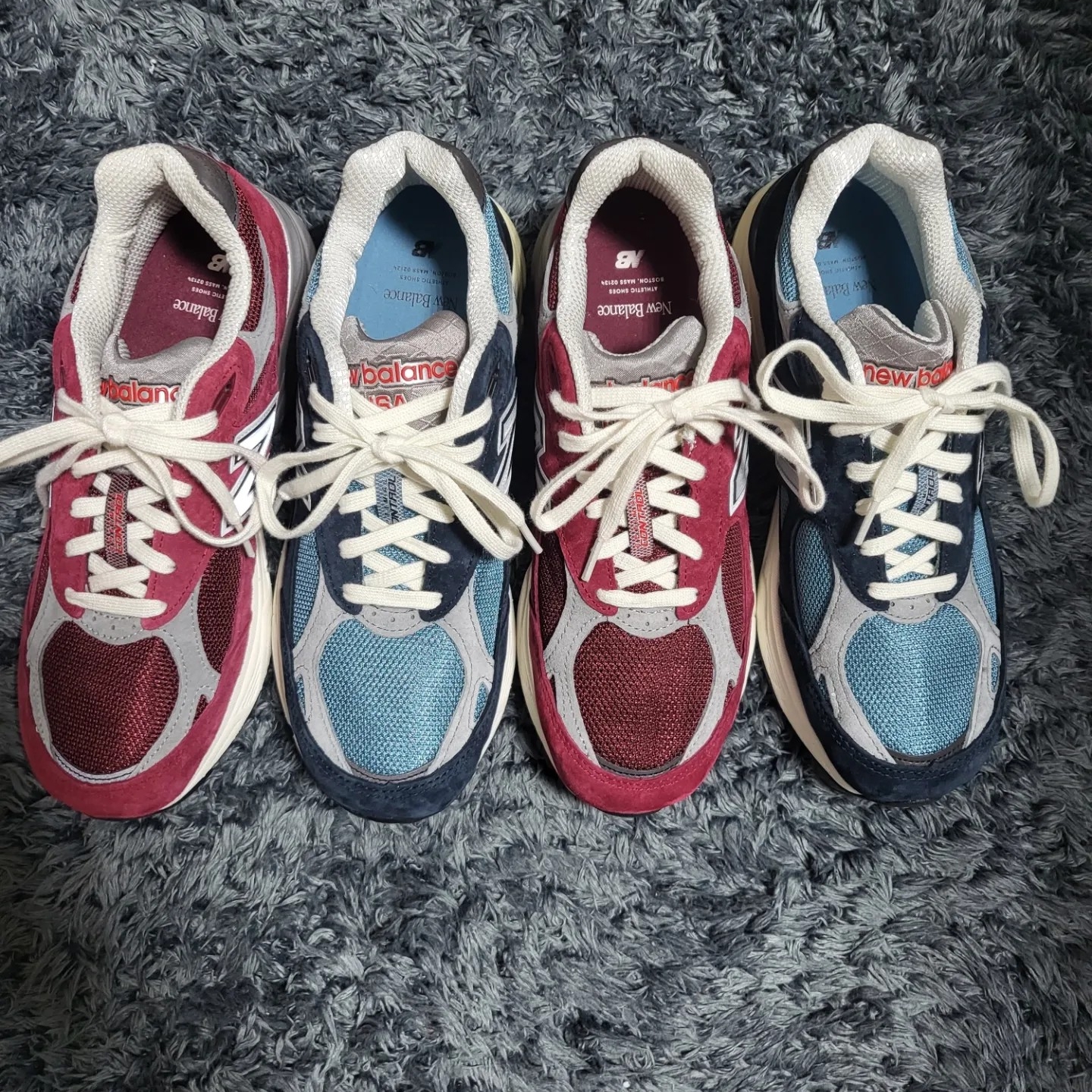 New Balance 990v3 Made in USA Navy Spring Tide, New Balance 990v3 Made in USA Scarlet Marblehead 착용 스타일 - 4