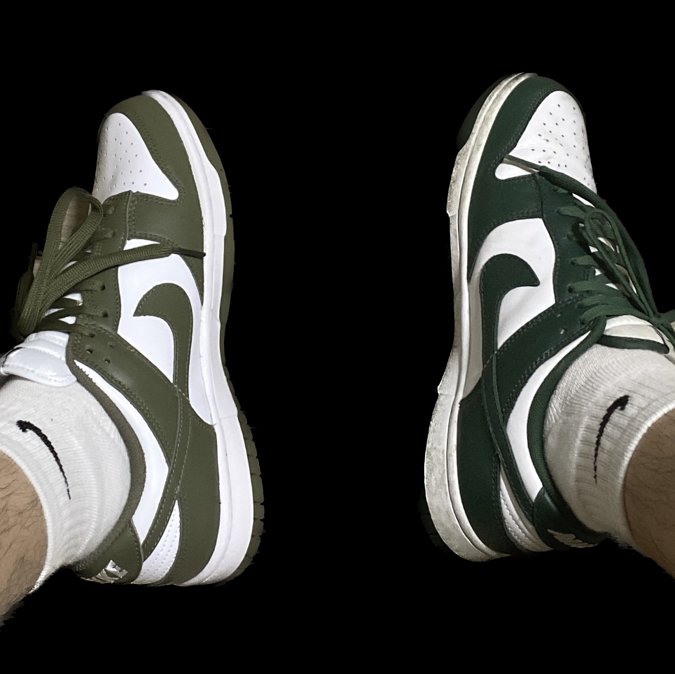 (W) Nike Dunk Low Medium Olive, Nike Dunk Low Retro Varsity Green 착용 스타일