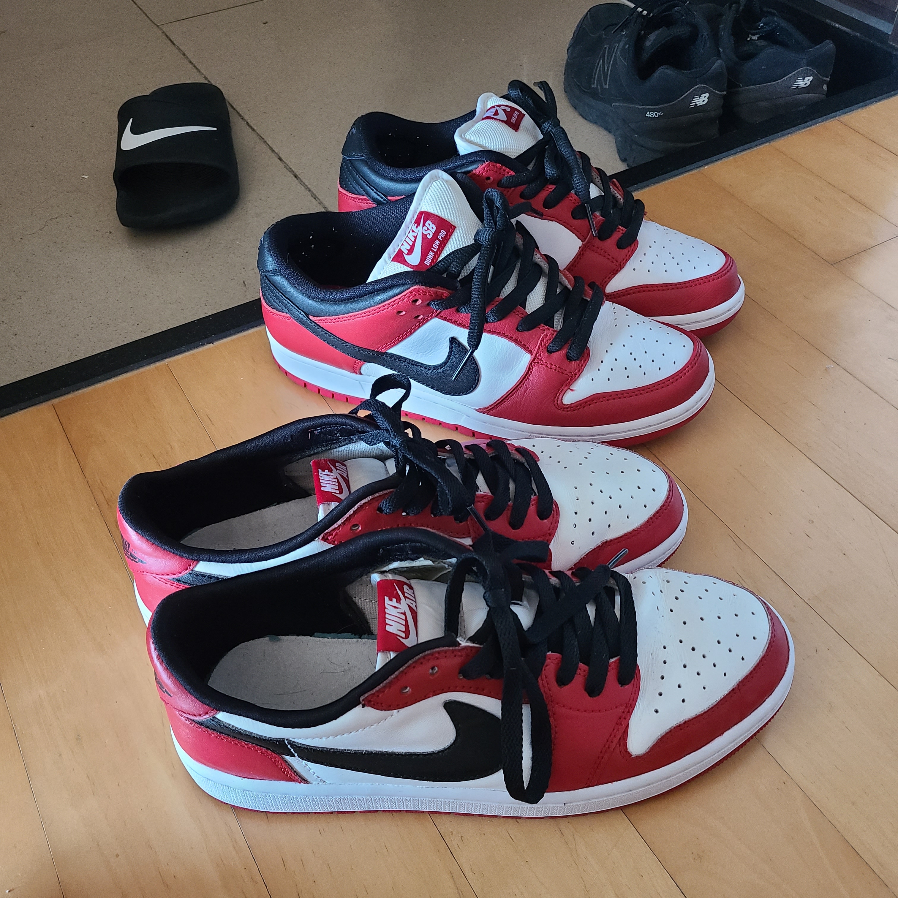 Nike SB Dunk Low Pro Chicago, Jordan 1 Retro Low OG Chicago 2016 착용 스타일 - 2