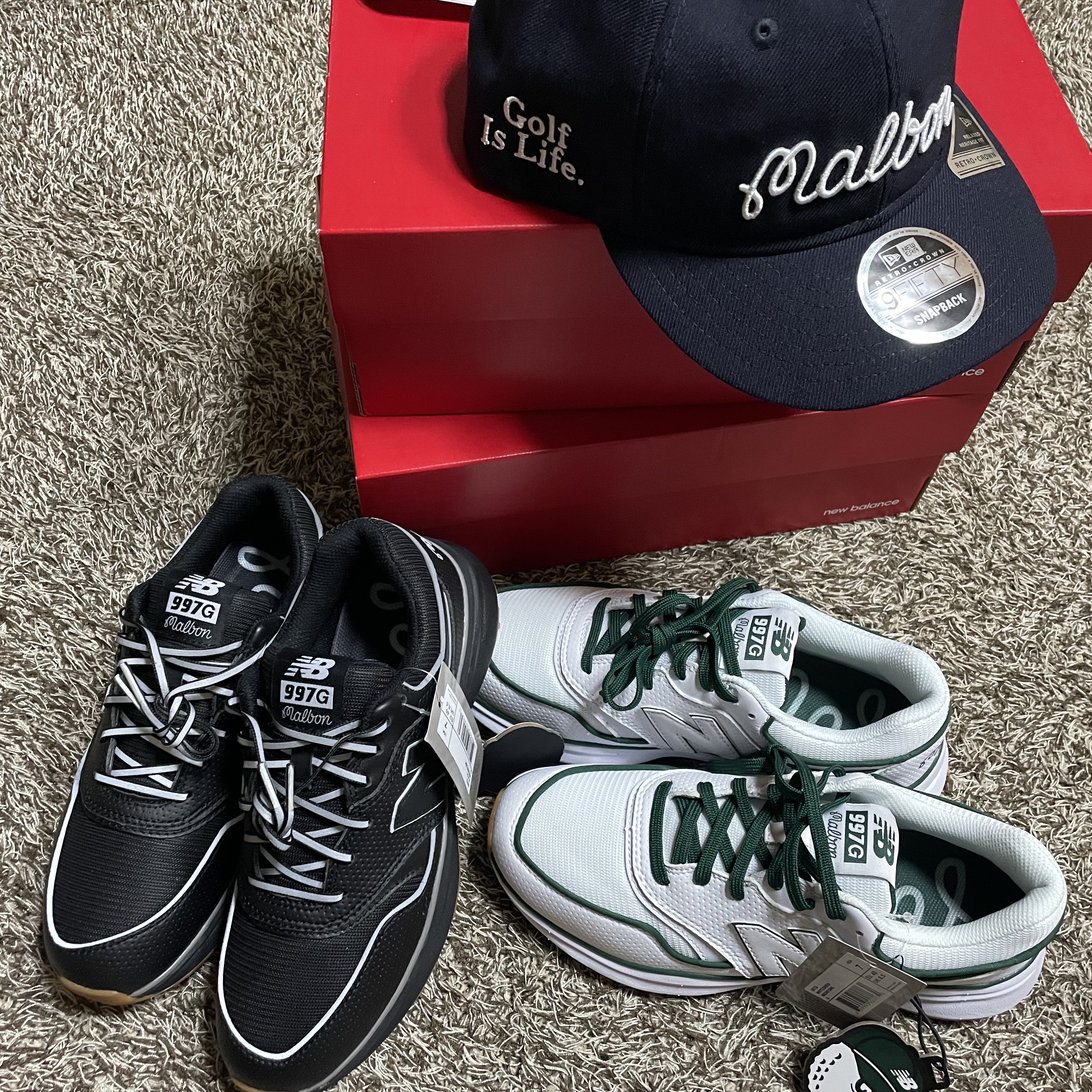 New Balance x Malbon 997 Golf White Green, New Balance x Malbon 997 Golf Black 착용 스타일