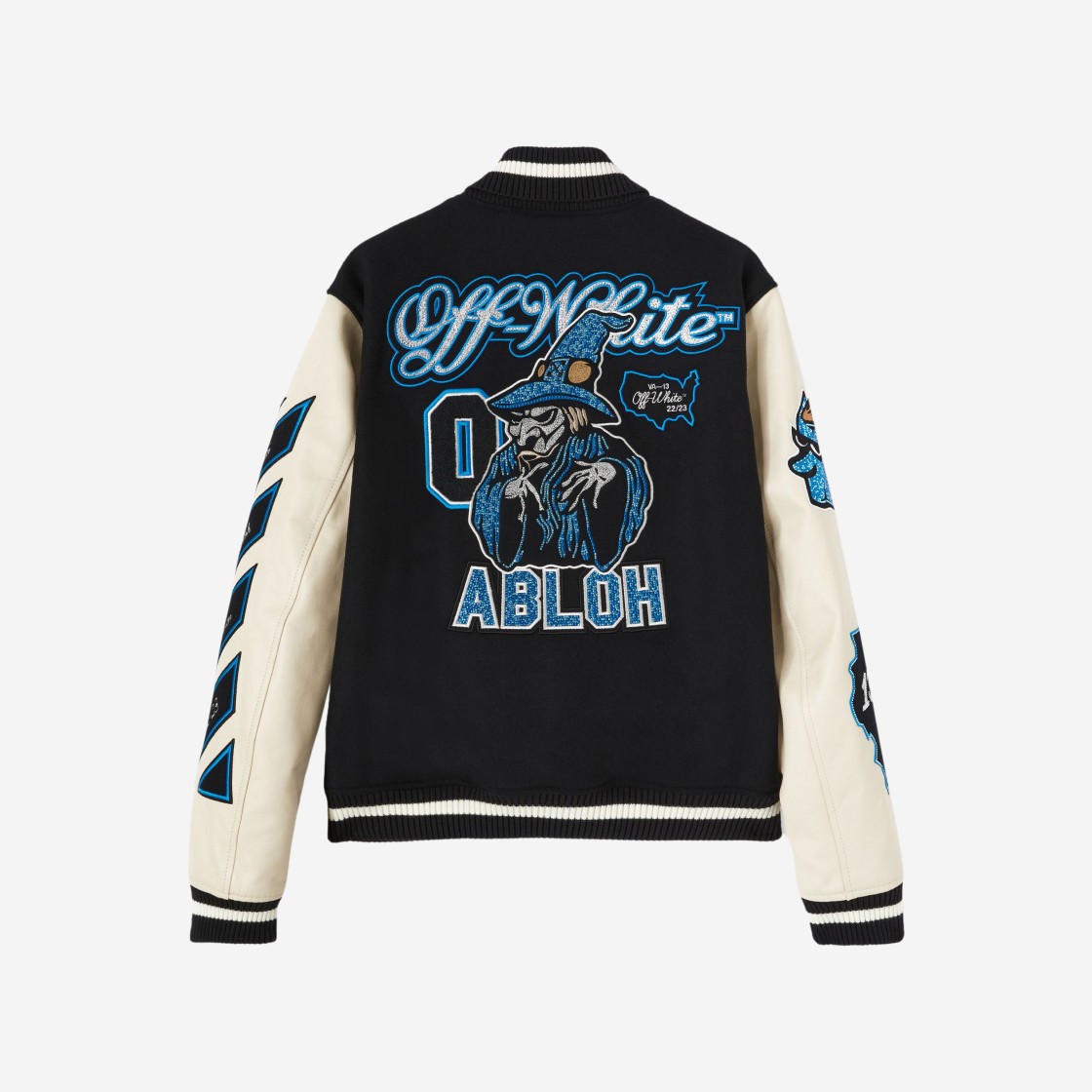 Off-White Logo Patch Varsity Jacket Black Peacock 상세 이미지 2