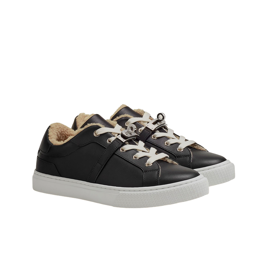 (W) 에르메스 데이 스니커즈 울 카프스킨 & 팔라듐 하드웨어 누아 에크류((W) Hermes Day Sneakers Wool Calfskin & Palladium Noir Ecru) - 2