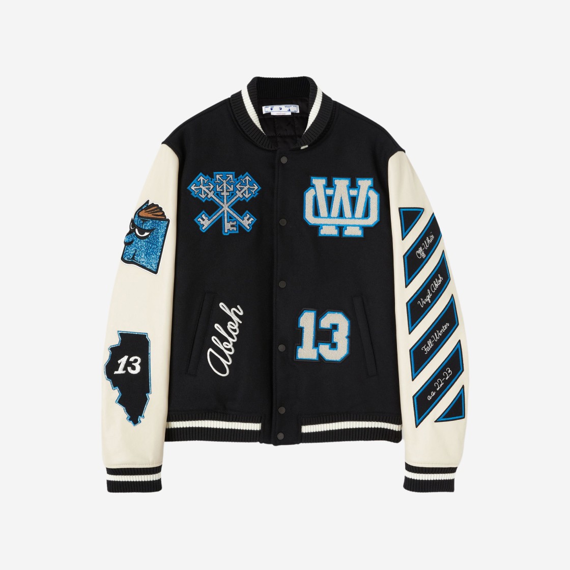 Off-White Logo Patch Varsity Jacket Black Peacock 상세 이미지 1