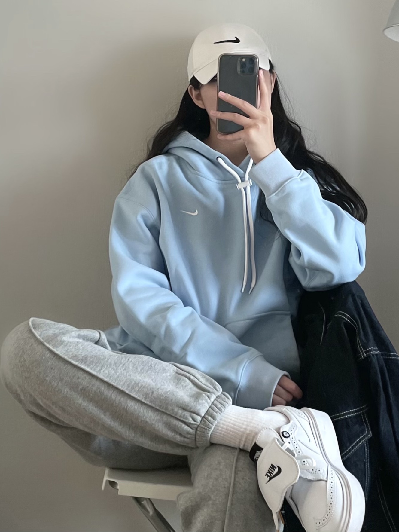 Nike M NRG Hoodie Psychic Blue, Nike x Peaceminusone Kwondo1 White 착용 스타일