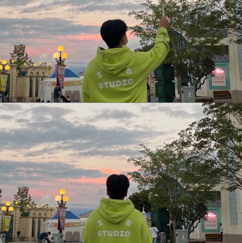 IAB Studio x Worksout Hoodie & Keyring Lime 착용 스타일