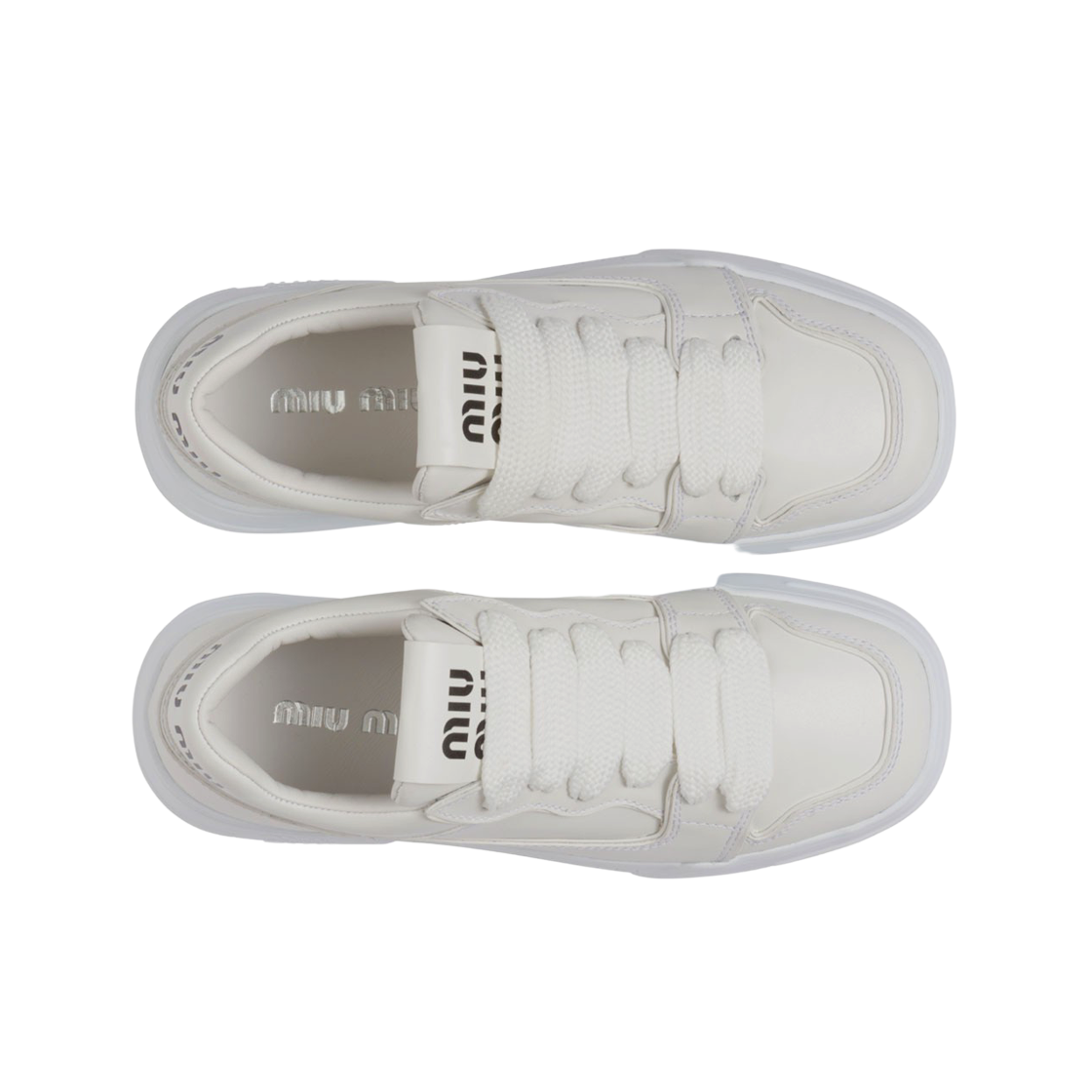 (W) 미우 미우 가죽 스니커즈 화이트((W) Miu Miu Leather Sneakers White) - 2