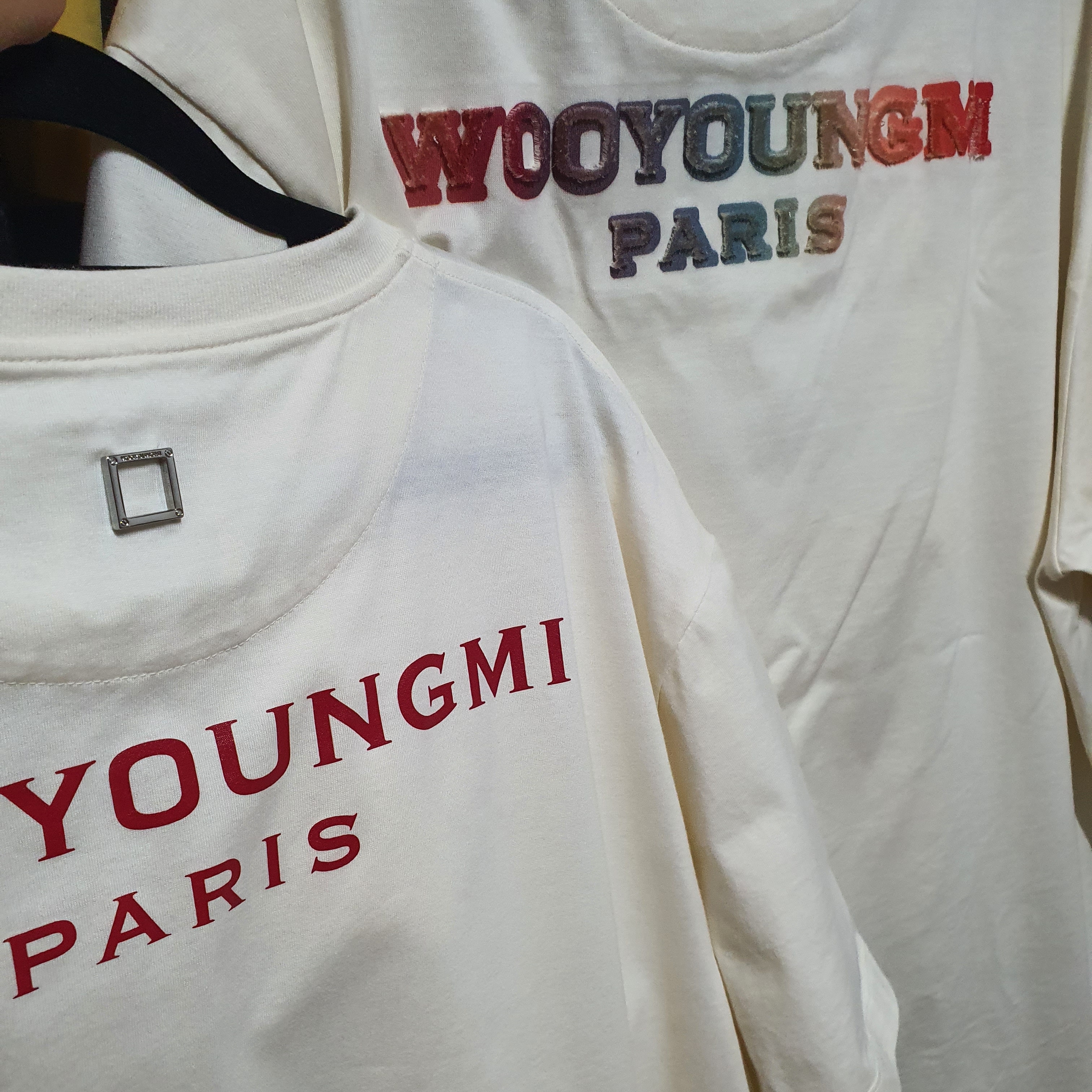 Wooyoungmi Fuzzy Back Logo T-Shirt Ivory - 22FW 착용 스타일 - 2