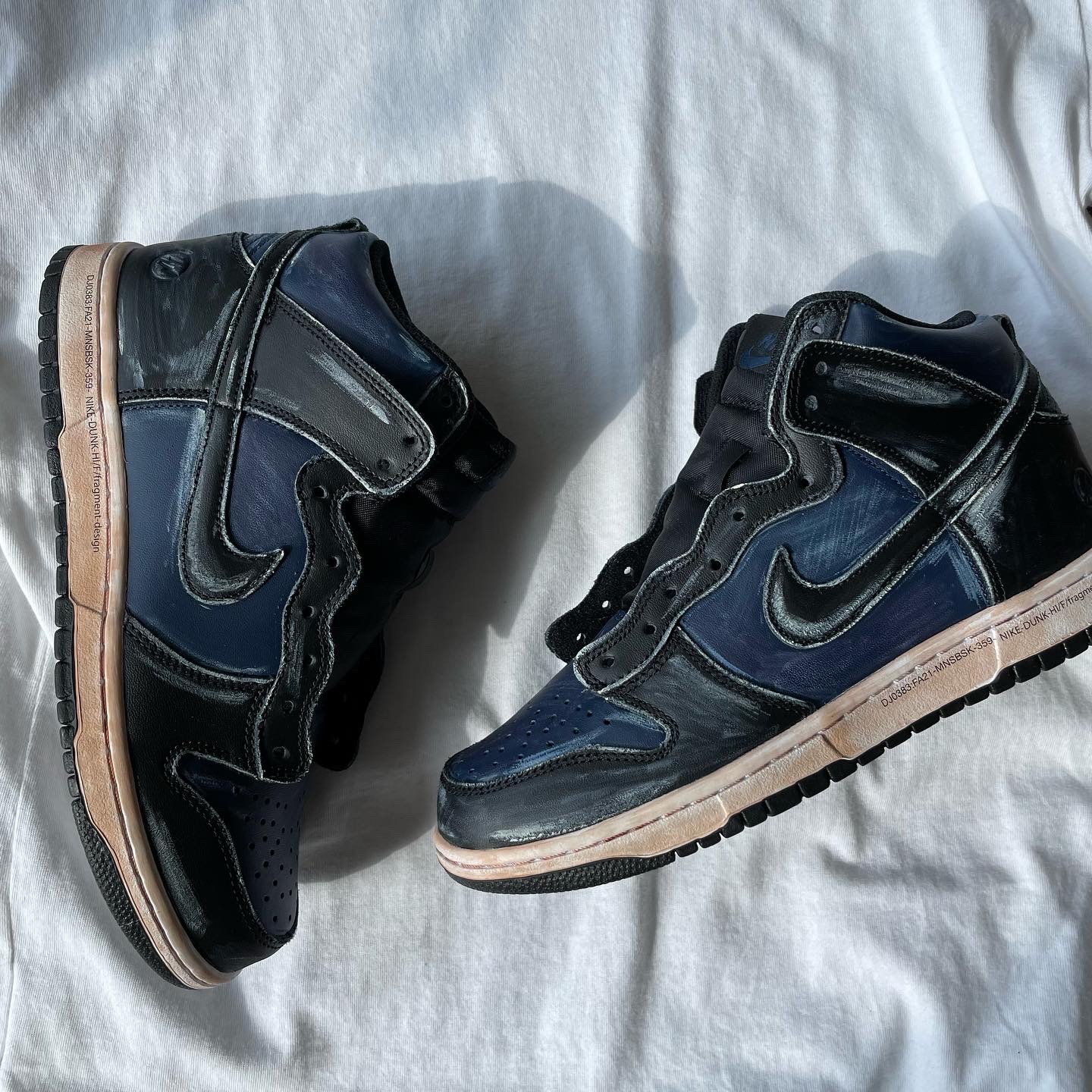 Nike x Fragment Dunk High Midnight Navy 착용 스타일 - 1