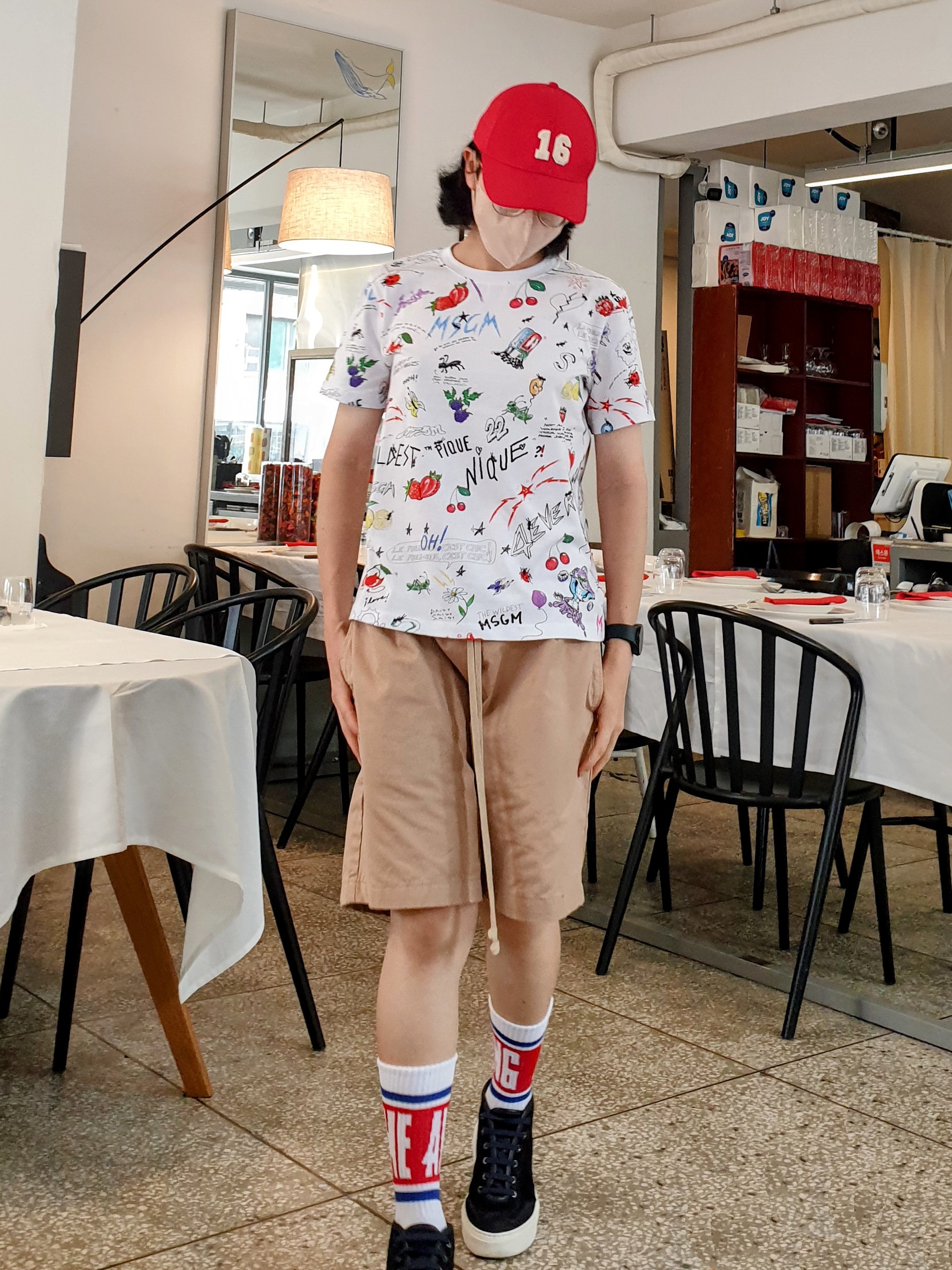(W) Celine No.16 Cotton Baseball Cap Red 착용 스타일 - 3