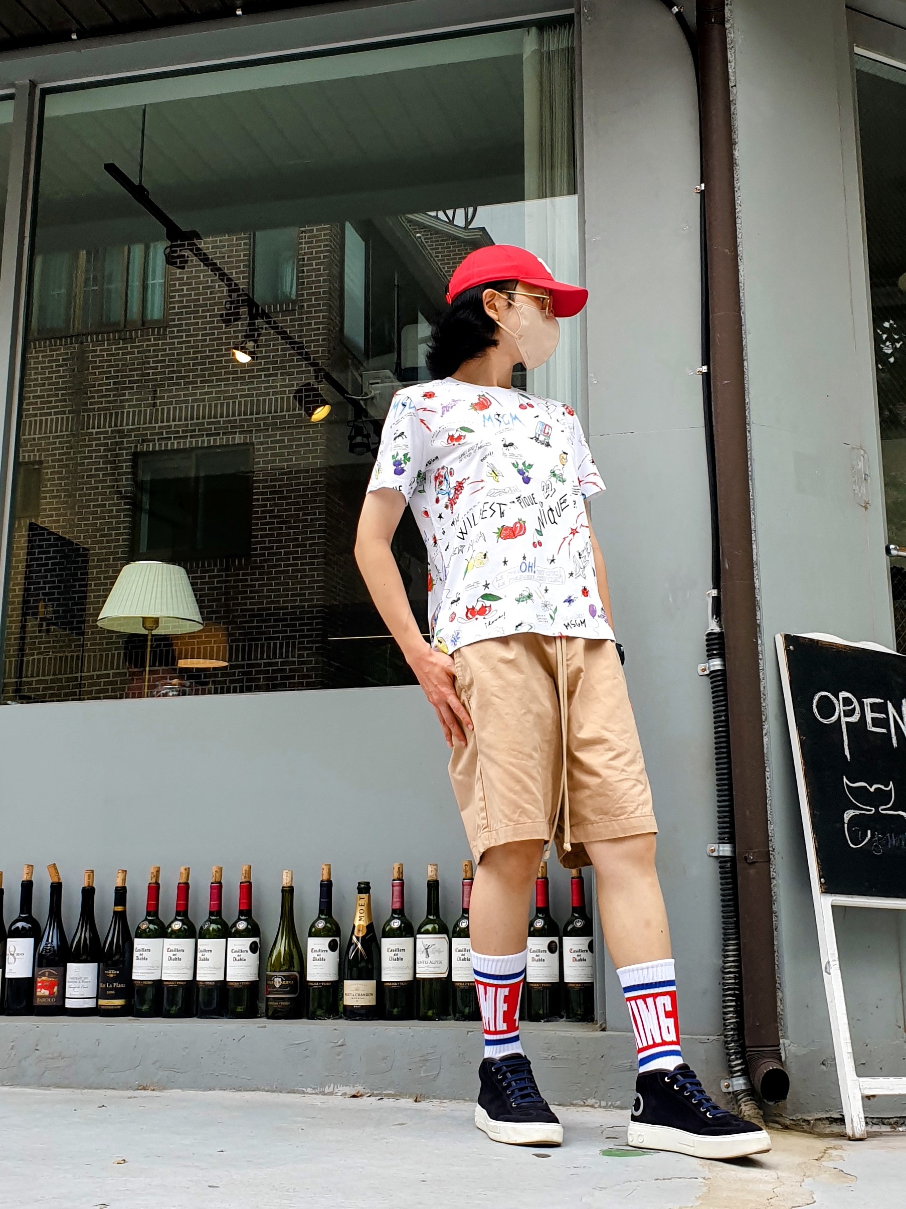 (W) Celine No.16 Cotton Baseball Cap Red 착용 스타일 - 2