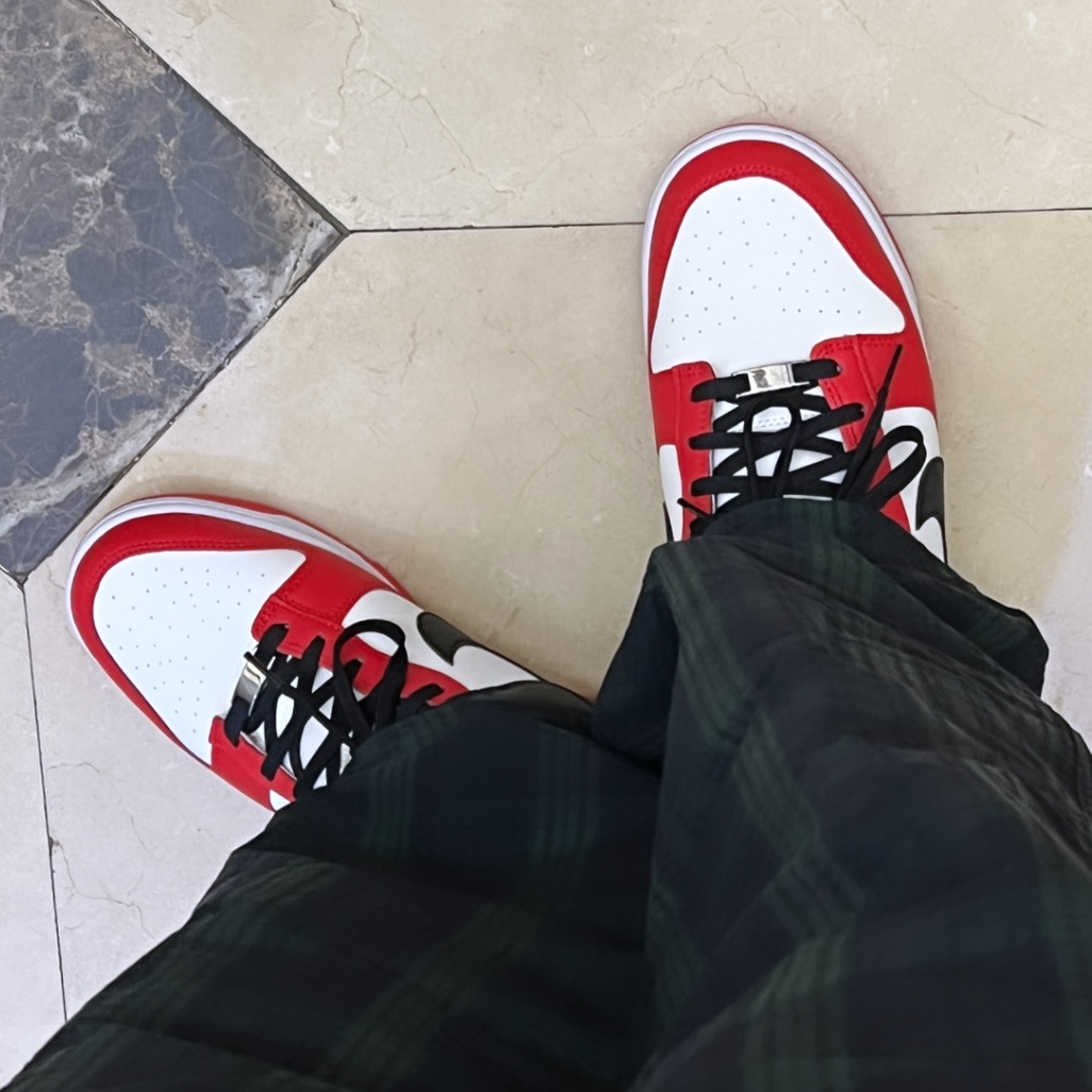 Nike x NBA Dunk Low Retro EMB Black and Chile Red 착용 스타일
