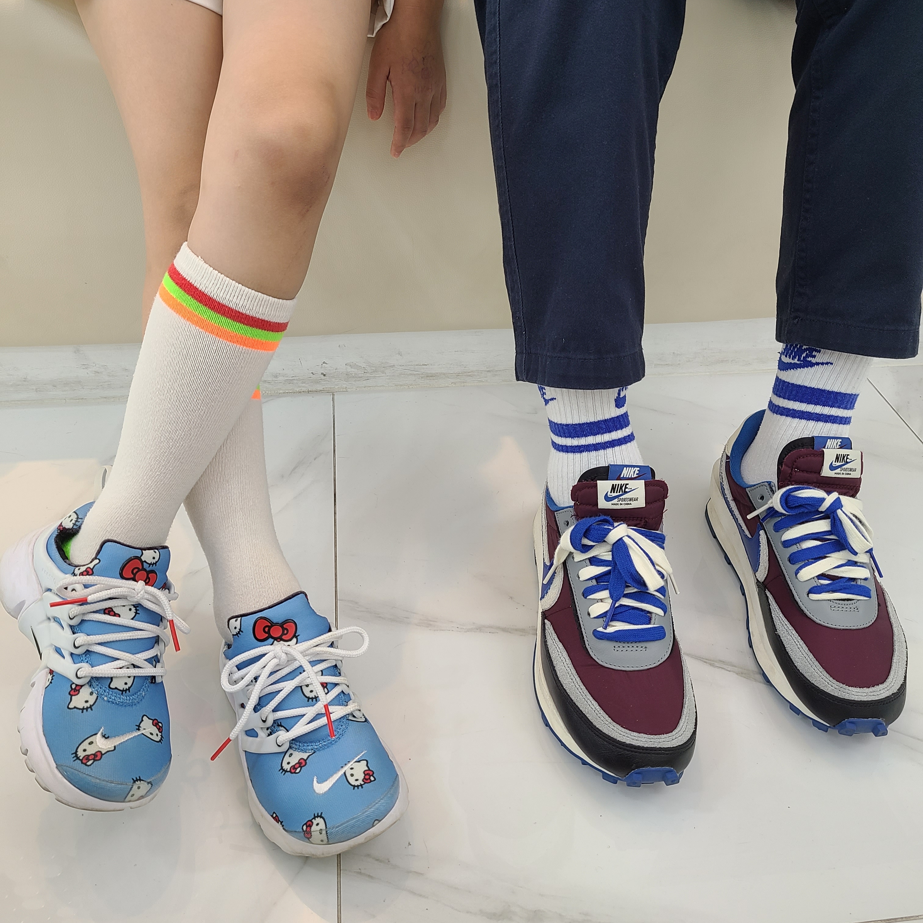(PS) Nike x Hello Kitty Air Presto University Blue, Nike x Sacai x Undercover LDWaffle Night Maroon Team Royal 착용 스타일 - 1